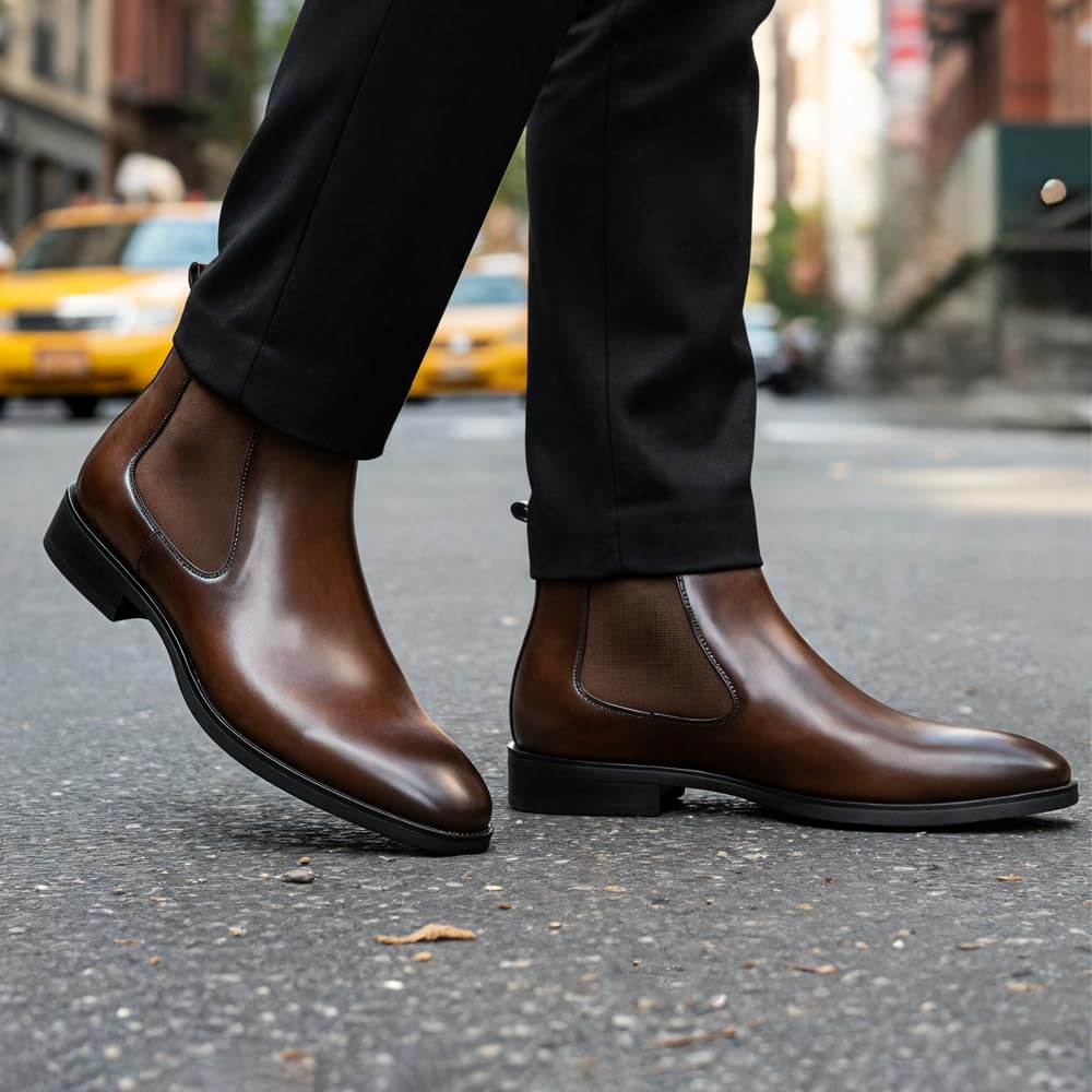 GIFENNSE Mens Chelsea Boots Leather Dress Boots for Men