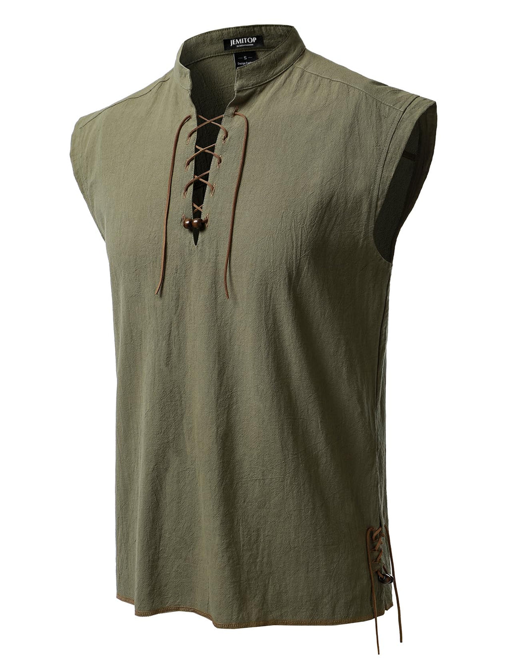 JEMITOP Men's Retro Pure Cotton Lace Up Sleeveless Shirts for Pirate Renaissance Medieval Viking Costume