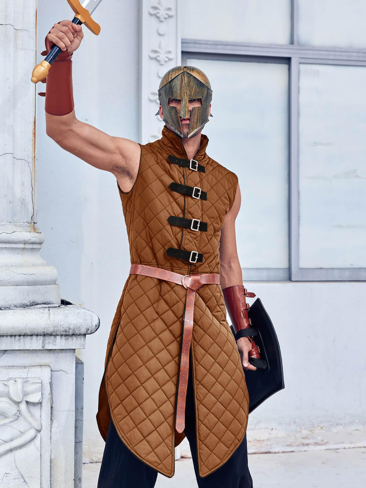 Runcati Men's Padded Gambeson Vest Sleeveless Aketon Armor Medieval Knight Surcoat Halloween LARP Costume Dress