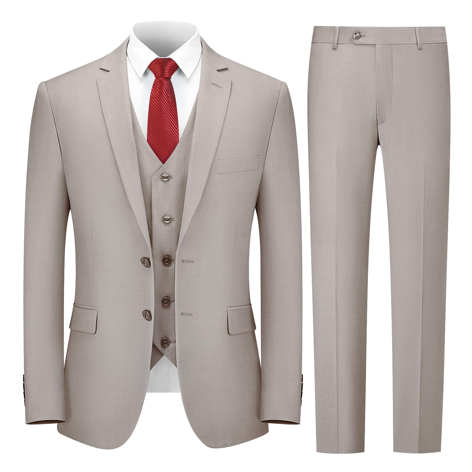 Cooper & Nelson 3 Piece Mens Suit Set, 2 Button Slim Fit Suit for Men, Jacket, Vest, Pants and Tie