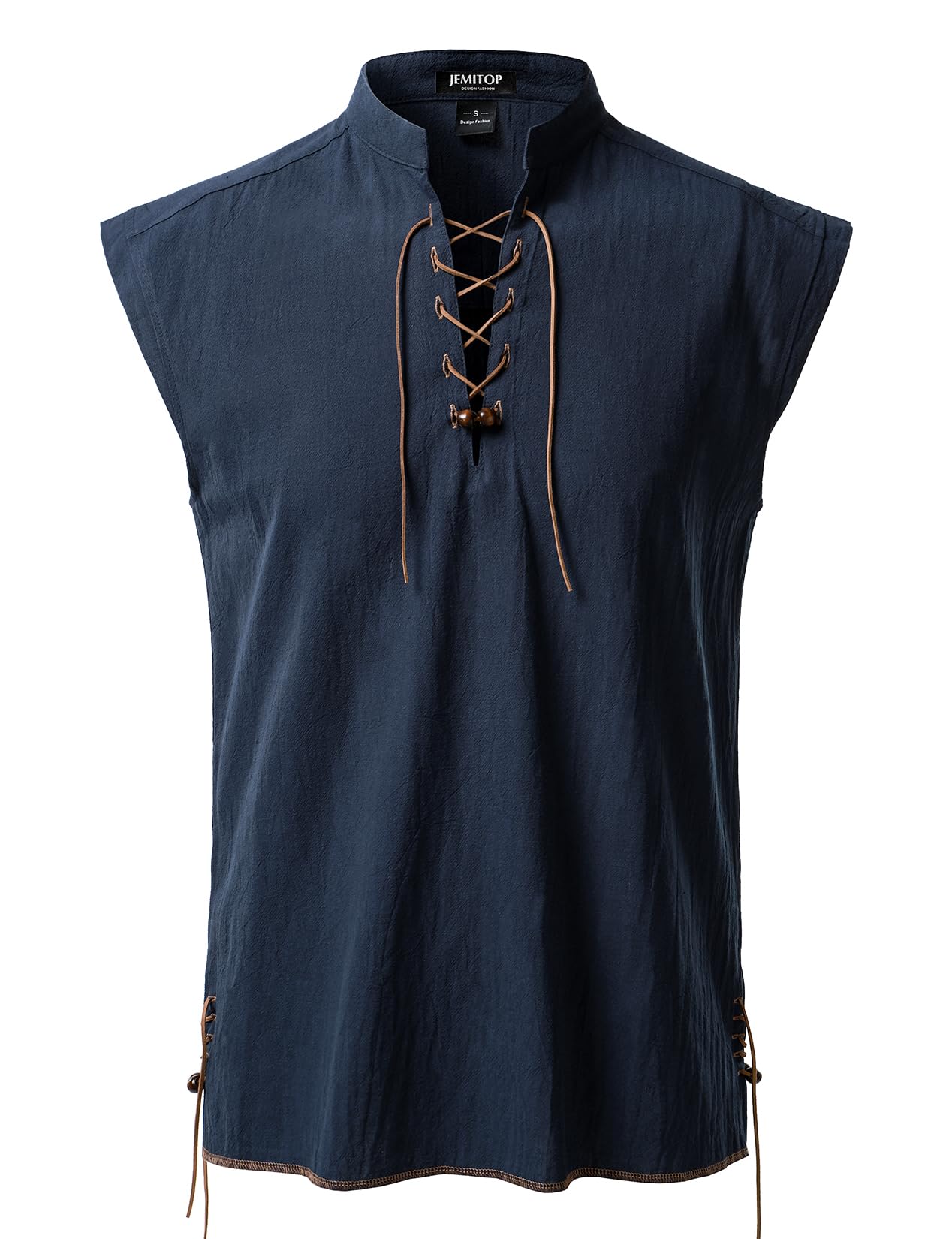 JEMITOP Men's Retro Pure Cotton Lace Up Sleeveless Shirts for Pirate Renaissance Medieval Viking Costume