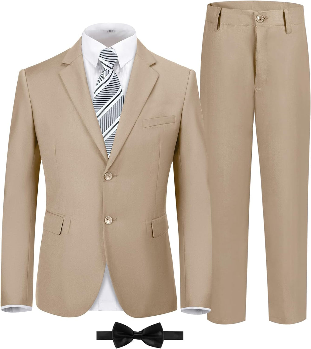 Boys Formal Suit Set Kids 5 Piece Suit Jacket Pants Set with Dress Shirt and Tie Prom Wedding Tuxedo Suits