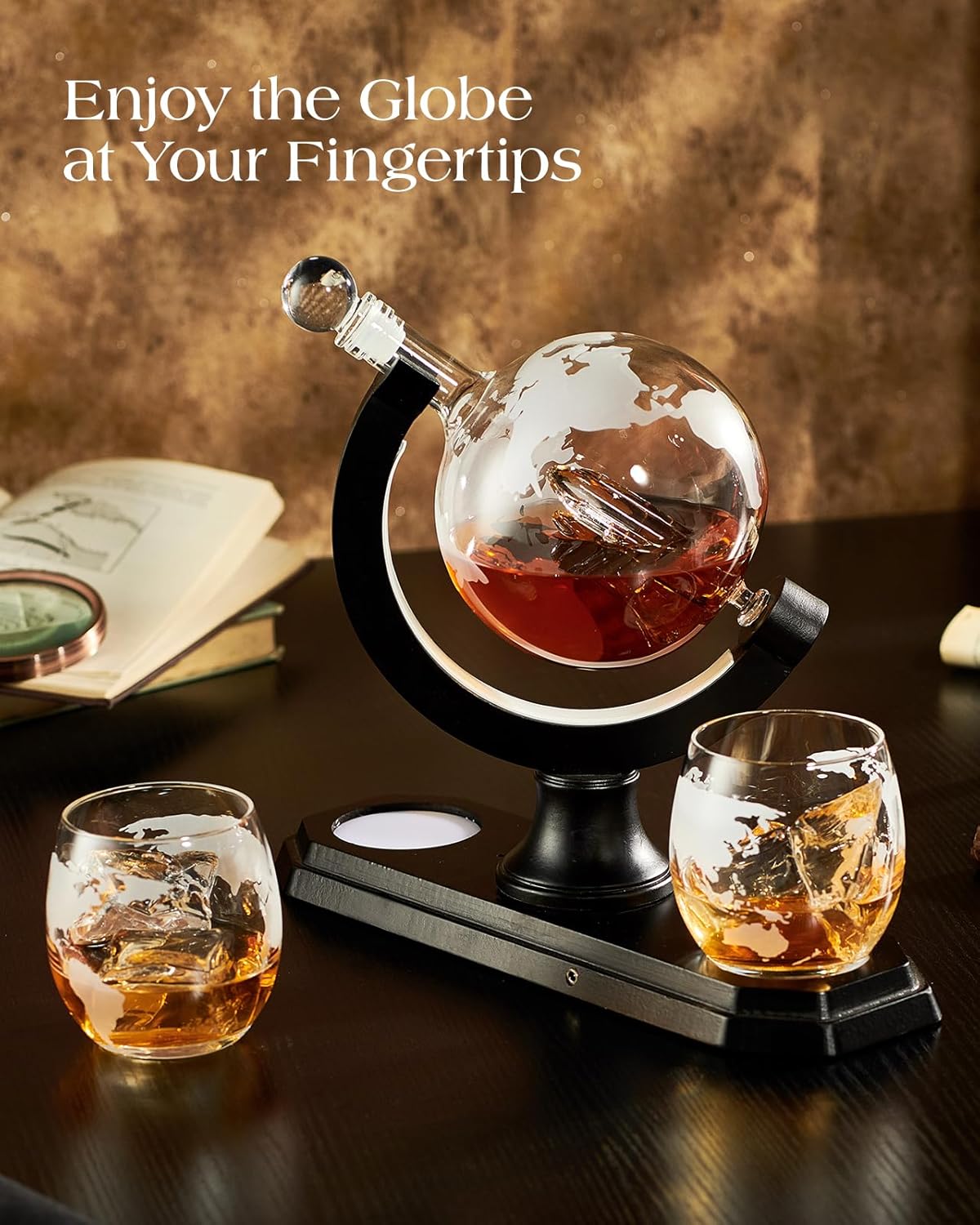 Gifts for Men Dad Christmas, Kollea Globe Whiskey Decanter Set with Space Rocket Inside, 7 Colors Led Liquor Decanter, Cool Gifts for Husband Brother Whiskey Lover, for Birthday Anniversary Home Bar