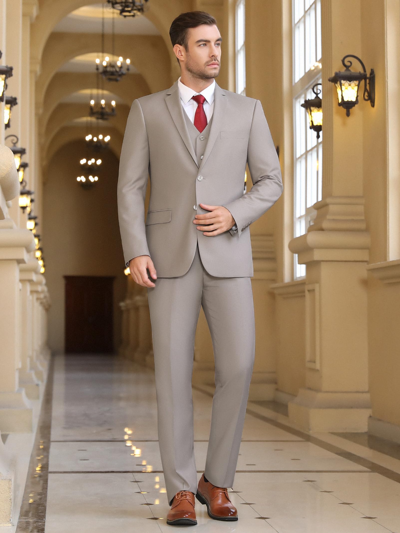 Cooper & Nelson 3 Piece Mens Suit Set, 2 Button Slim Fit Suit for Men, Jacket, Vest, Pants and Tie