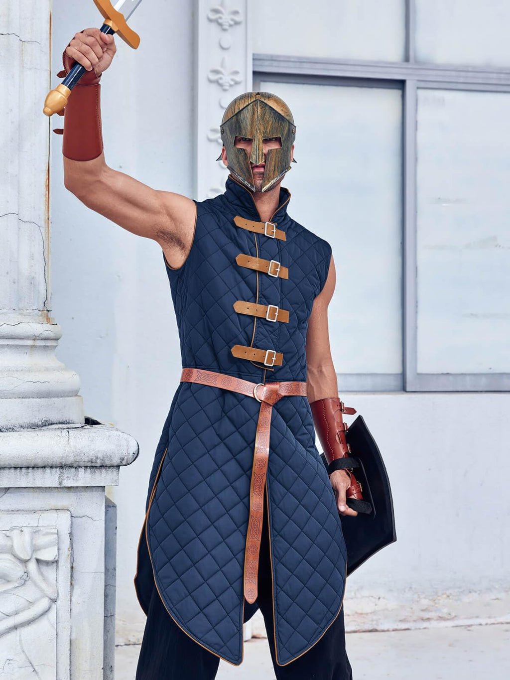 Runcati Men's Padded Gambeson Vest Sleeveless Aketon Armor Medieval Knight Surcoat Halloween LARP Costume Dress