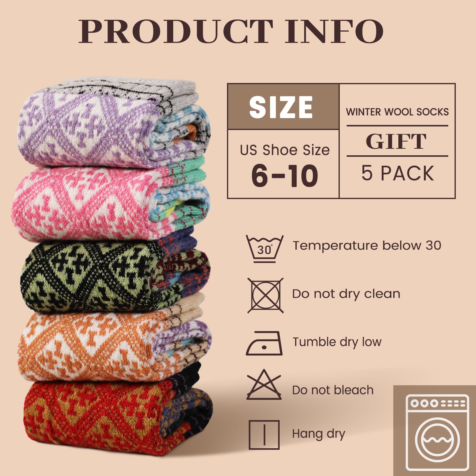 Clothirily Wool Socks for Women, Vintage Womens Wool Socks, Winter Warm Boot Sock for Women Men, Thick Winter Cozy Sock