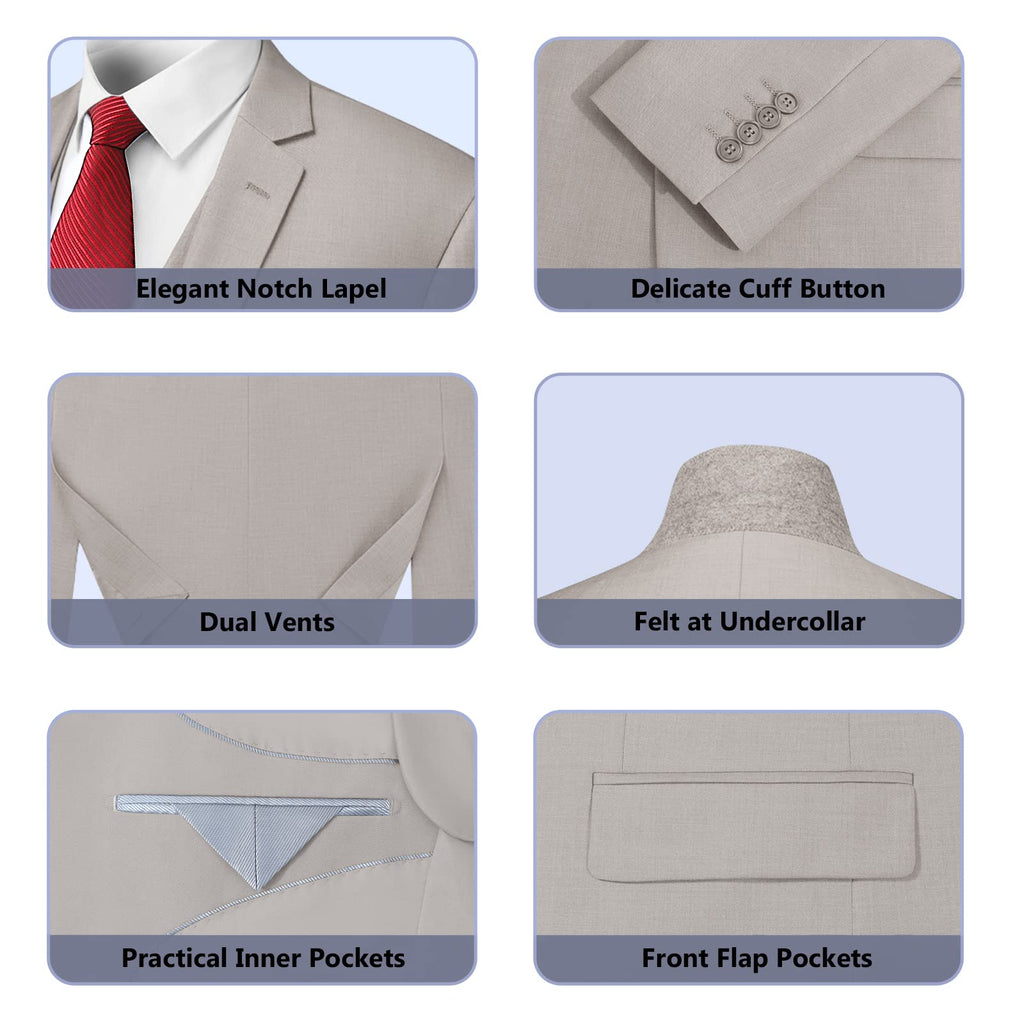 Cooper & Nelson 3 Piece Mens Suit Set, 2 Button Slim Fit Suit for Men, Jacket, Vest, Pants and Tie