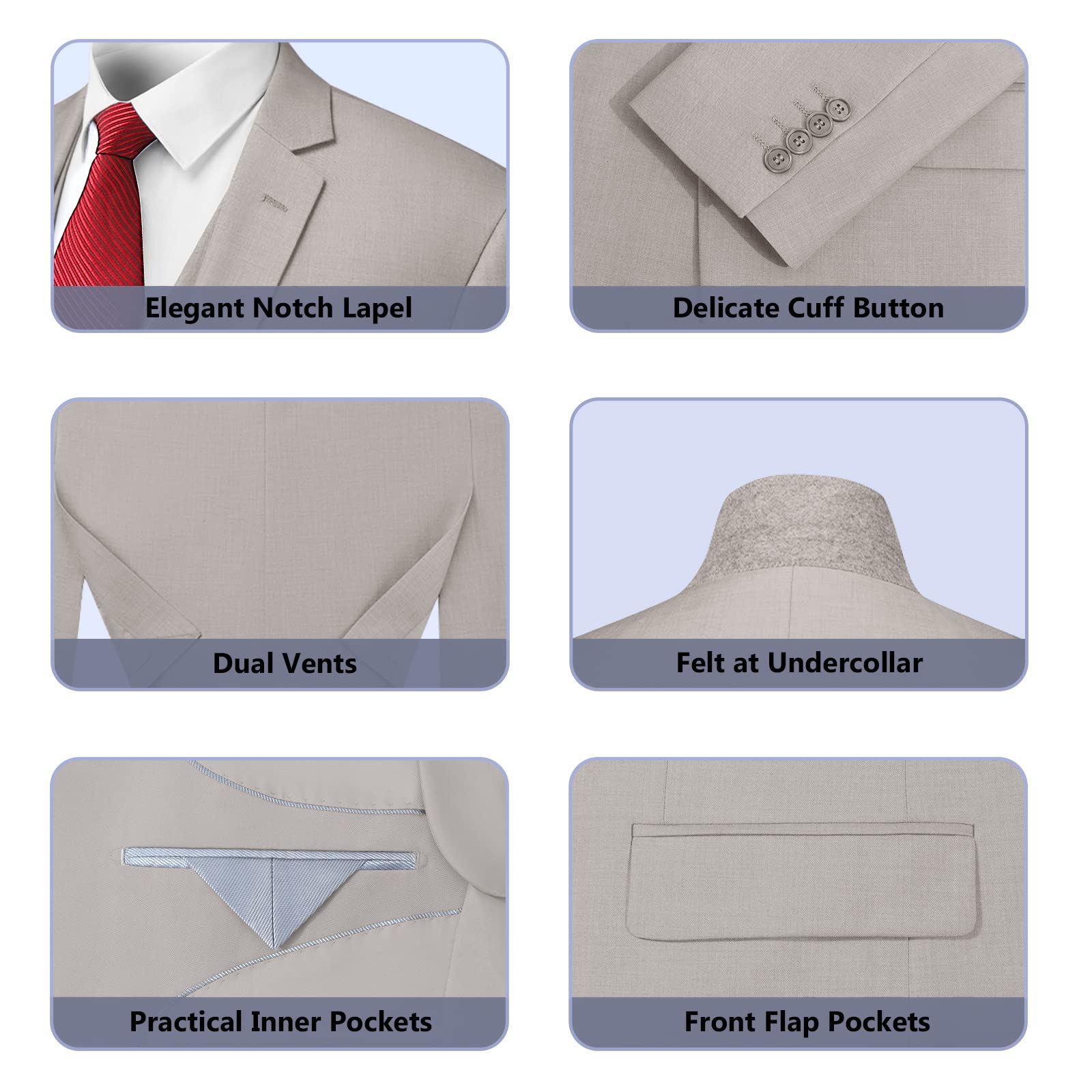 Cooper & Nelson 3 Piece Mens Suit Set, 2 Button Slim Fit Suit for Men, Jacket, Vest, Pants and Tie