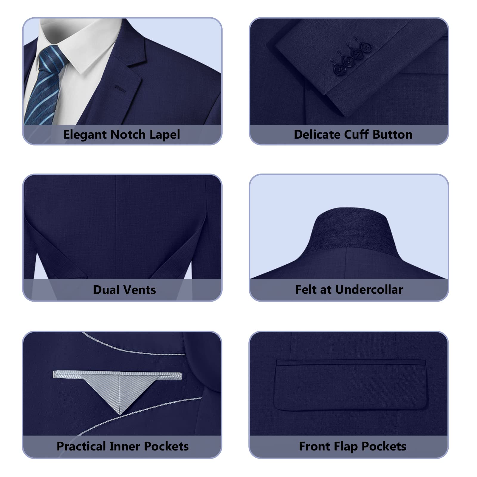 Cooper & Nelson 3 Piece Mens Suit Set, 2 Button Slim Fit Suit for Men, Jacket, Vest, Pants and Tie