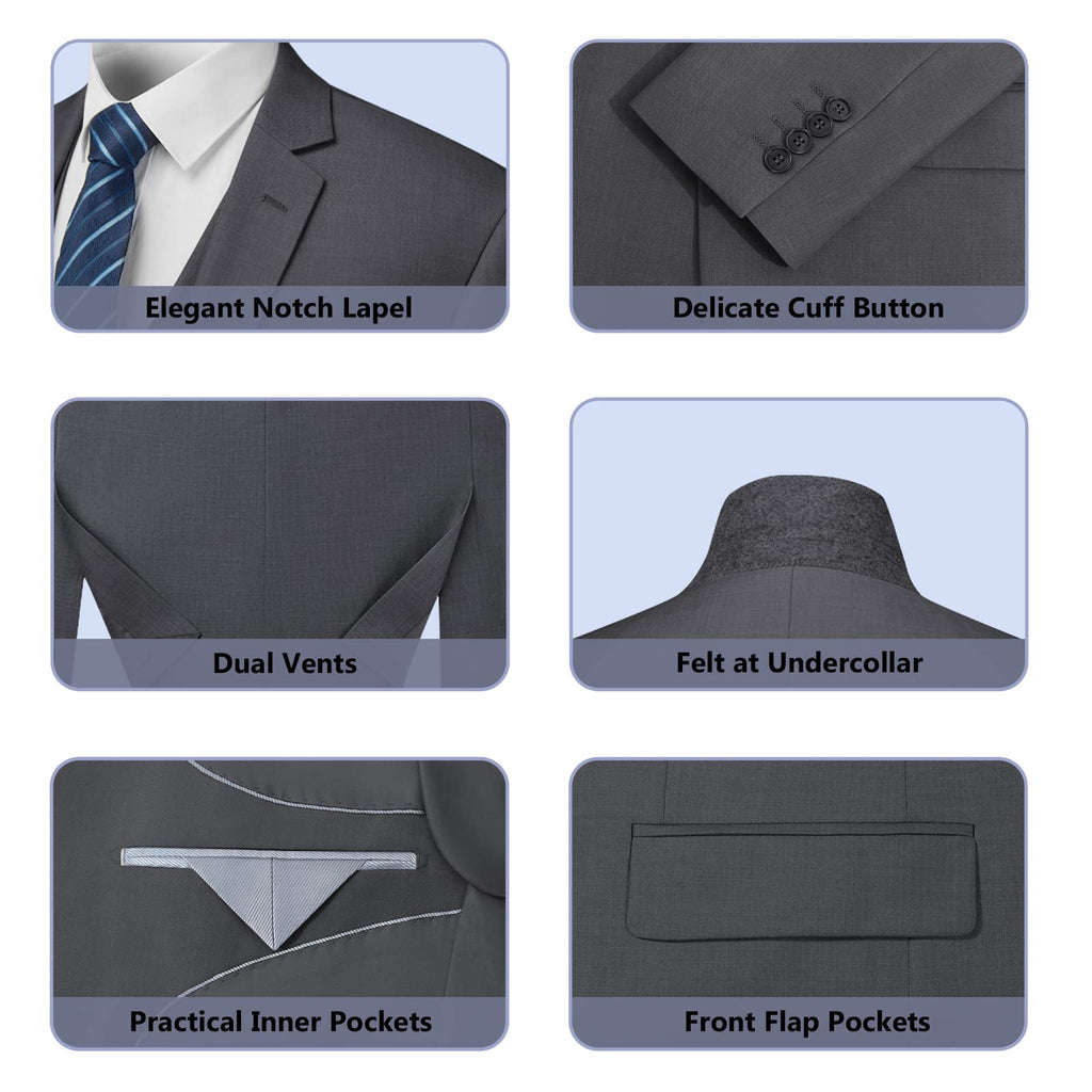 Cooper & Nelson 3 Piece Mens Suit Set, 2 Button Slim Fit Suit for Men, Jacket, Vest, Pants and Tie
