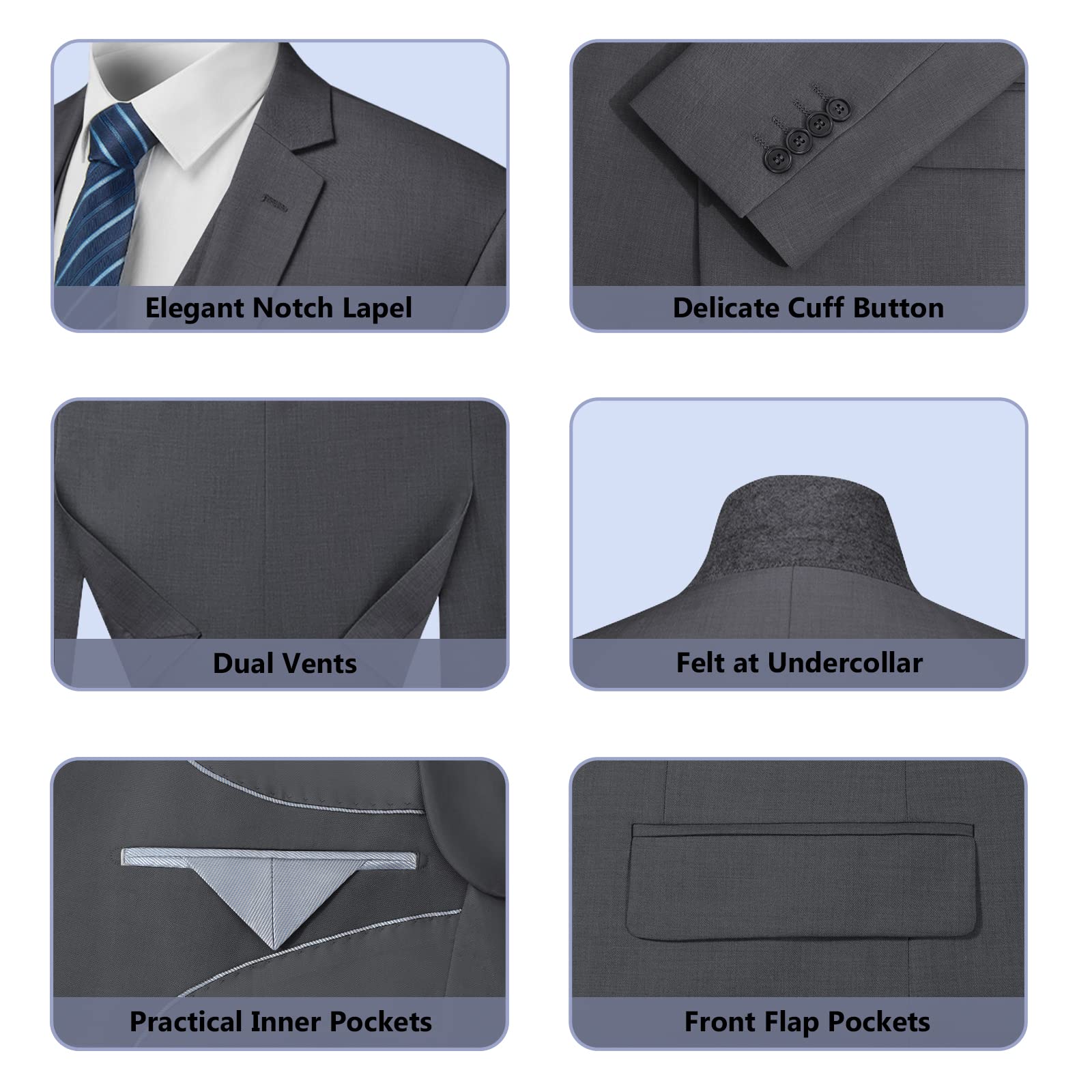 Cooper & Nelson 3 Piece Mens Suit Set, 2 Button Slim Fit Suit for Men, Jacket, Vest, Pants and Tie