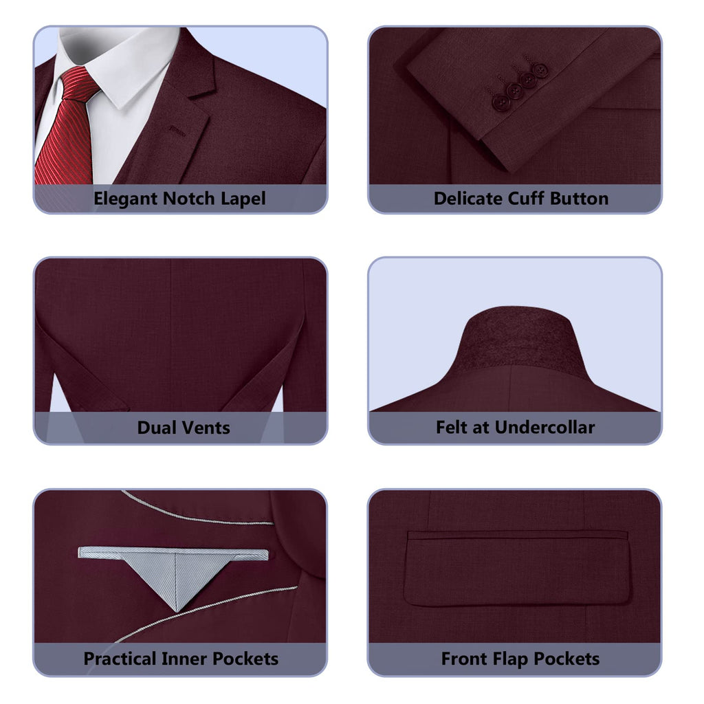 Cooper & Nelson 3 Piece Mens Suit Set, 2 Button Slim Fit Suit for Men, Jacket, Vest, Pants and Tie