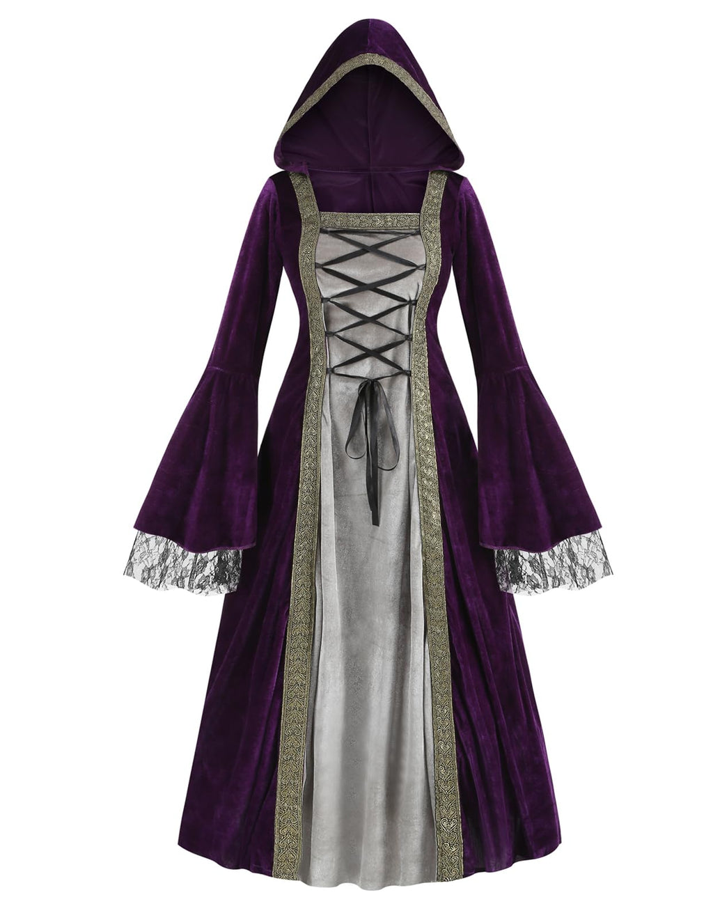 Colorful House Women Medieval Tea Party Dress Victorian Era Bubble Sleeves Velvet High Waist Long Dress with Belt and Gloves