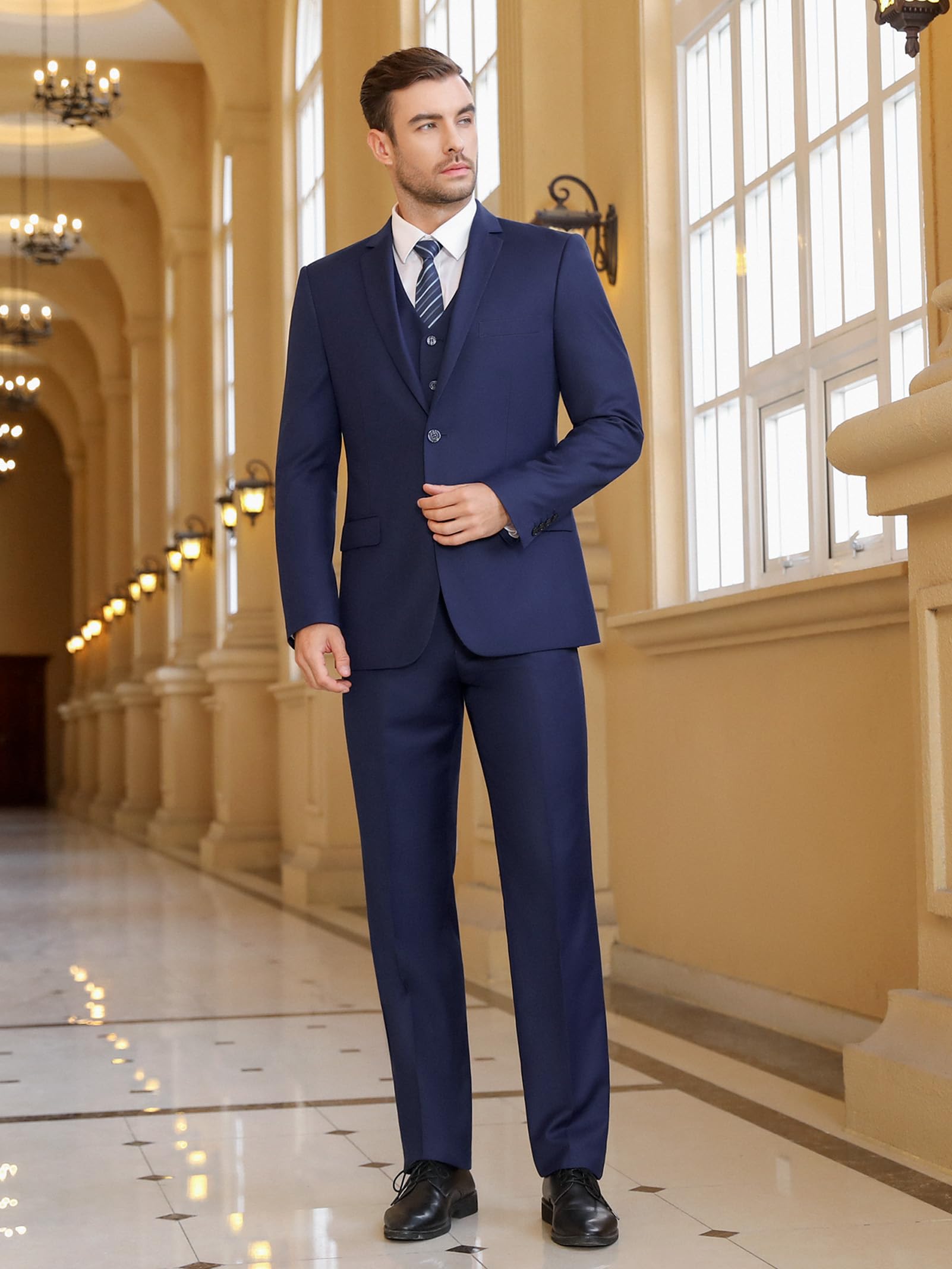 Cooper & Nelson 3 Piece Mens Suit Set, 2 Button Slim Fit Suit for Men, Jacket, Vest, Pants and Tie