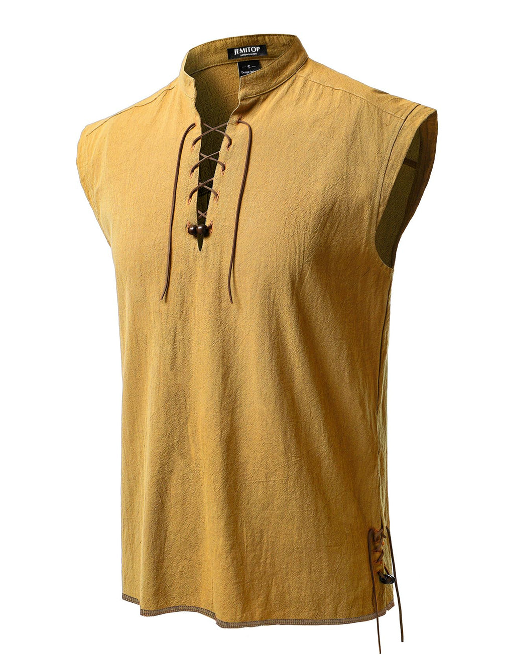 JEMITOP Men's Retro Pure Cotton Lace Up Sleeveless Shirts for Pirate Renaissance Medieval Viking Costume