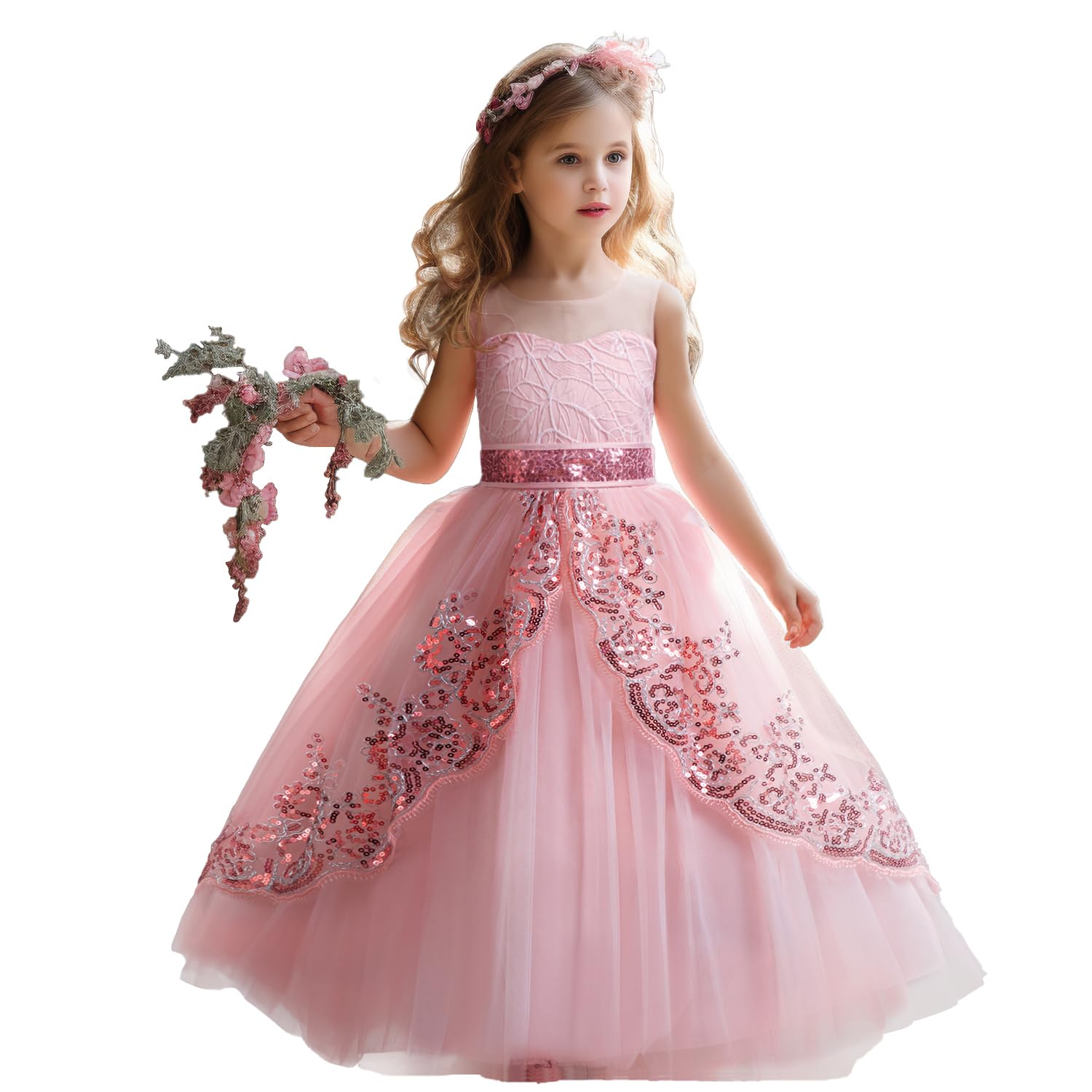 TTYAOVO Girls Pageant Princess Flower Dress Kids Prom Puffy Ball Gowns