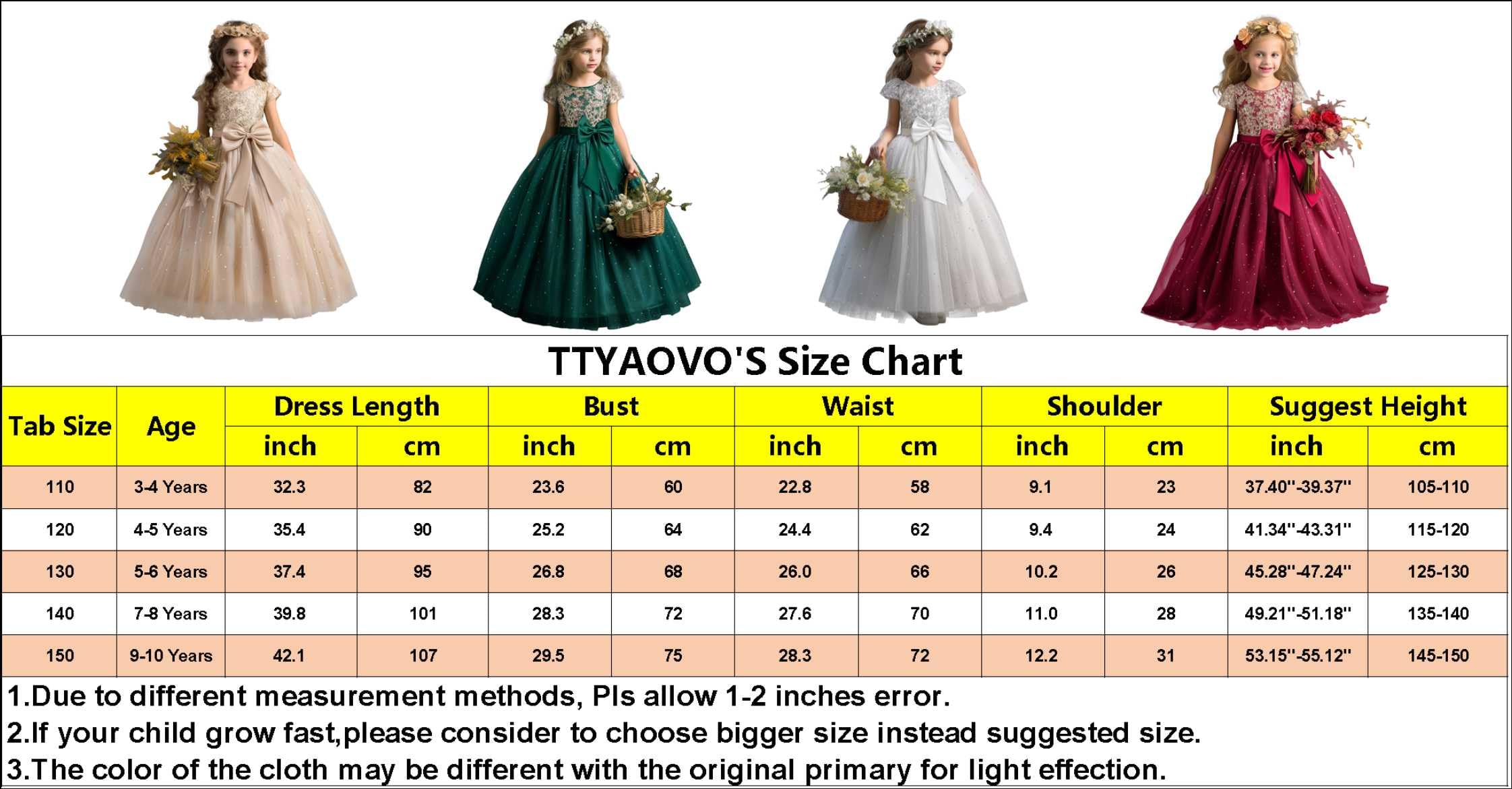 TTYAOVO Girls Pageant Princess Flower Dress Kids Prom Puffy Ball Gowns