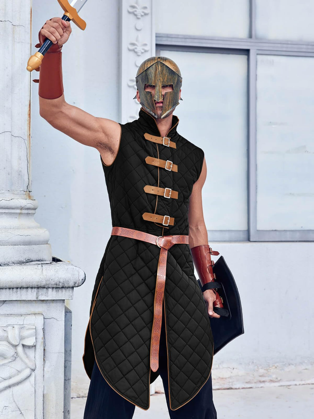 Runcati Men's Padded Gambeson Vest Sleeveless Aketon Armor Medieval Knight Surcoat Halloween LARP Costume Dress