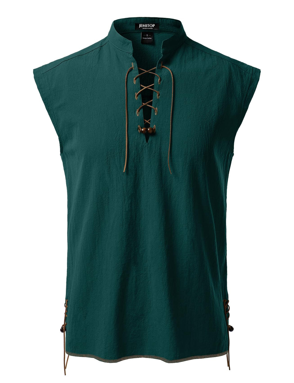 JEMITOP Men's Retro Pure Cotton Lace Up Sleeveless Shirts for Pirate Renaissance Medieval Viking Costume