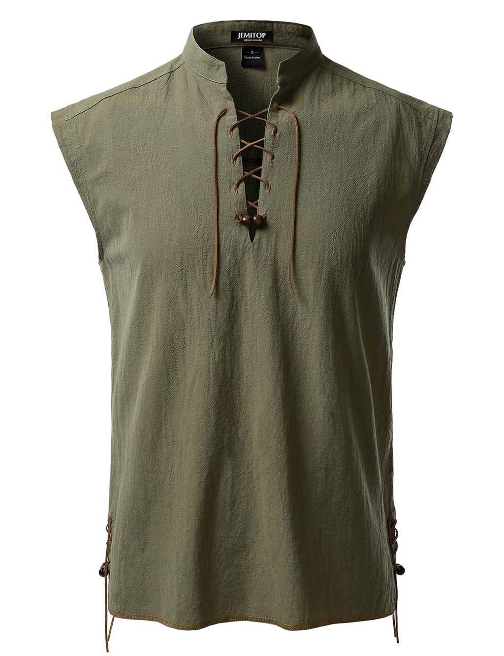JEMITOP Men's Retro Pure Cotton Lace Up Sleeveless Shirts for Pirate Renaissance Medieval Viking Costume
