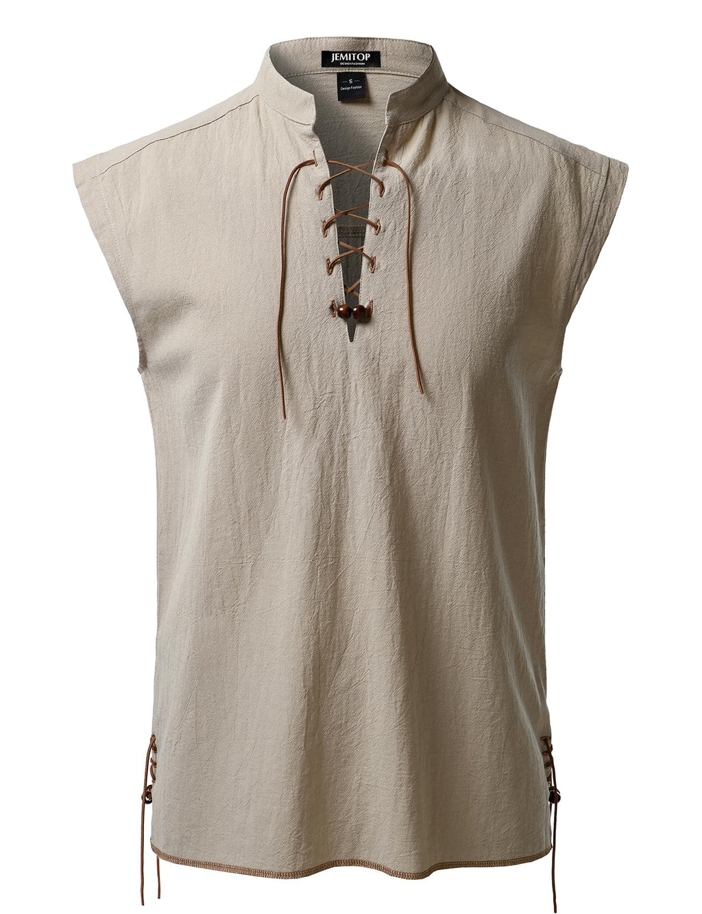 JEMITOP Men's Retro Pure Cotton Lace Up Sleeveless Shirts for Pirate Renaissance Medieval Viking Costume