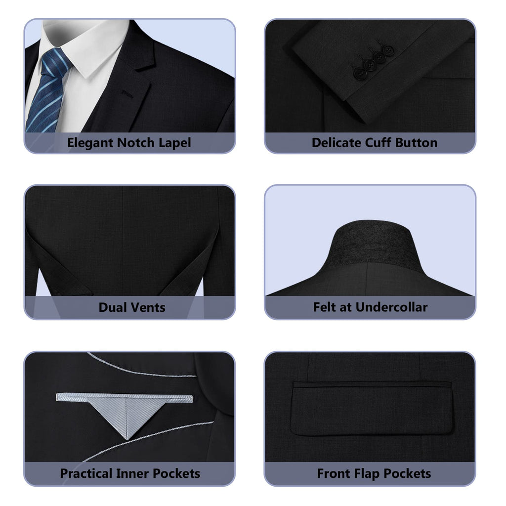 Cooper & Nelson 3 Piece Mens Suit Set, 2 Button Slim Fit Suit for Men, Jacket, Vest, Pants and Tie