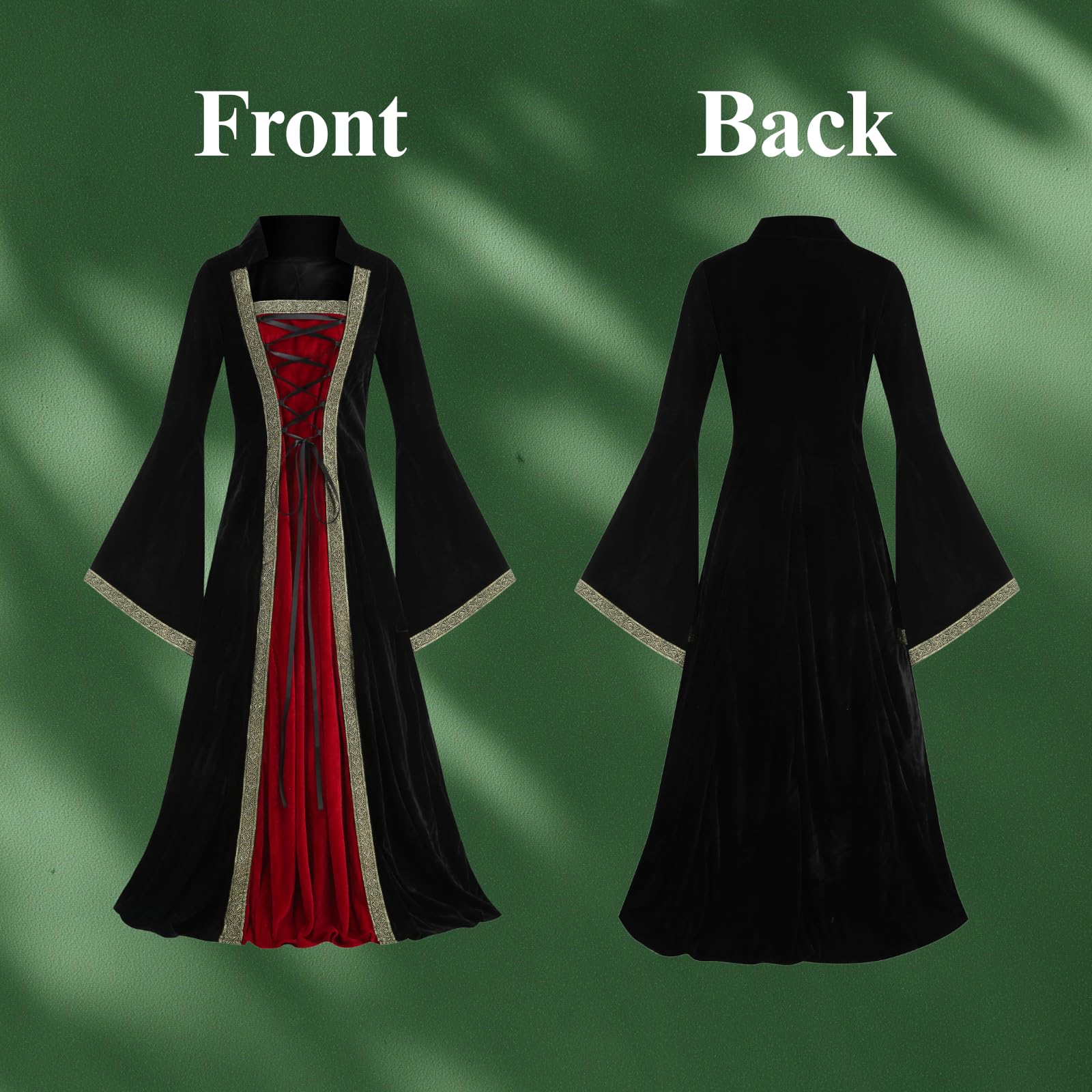 Colorful House Women Medieval Tea Party Dress Victorian Era Bubble Sleeves Velvet High Waist Long Dress with Belt and Gloves