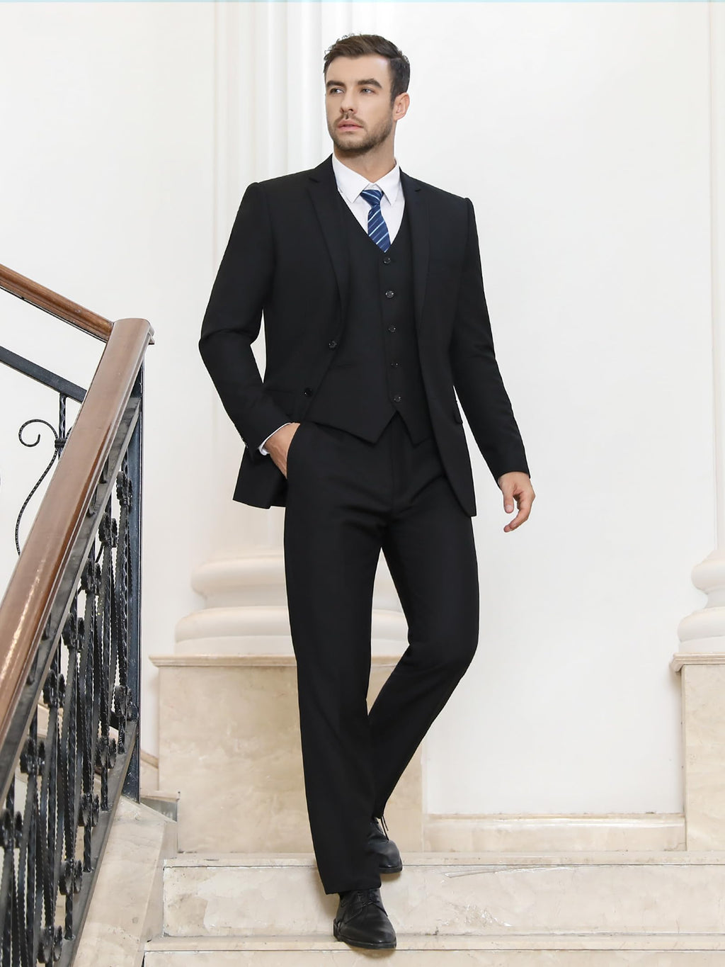 Cooper & Nelson 3 Piece Mens Suit Set, 2 Button Slim Fit Suit for Men, Jacket, Vest, Pants and Tie