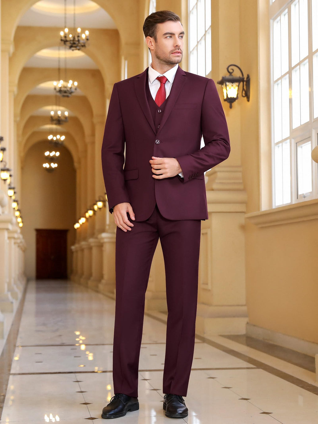 Cooper & Nelson 3 Piece Mens Suit Set, 2 Button Slim Fit Suit for Men, Jacket, Vest, Pants and Tie