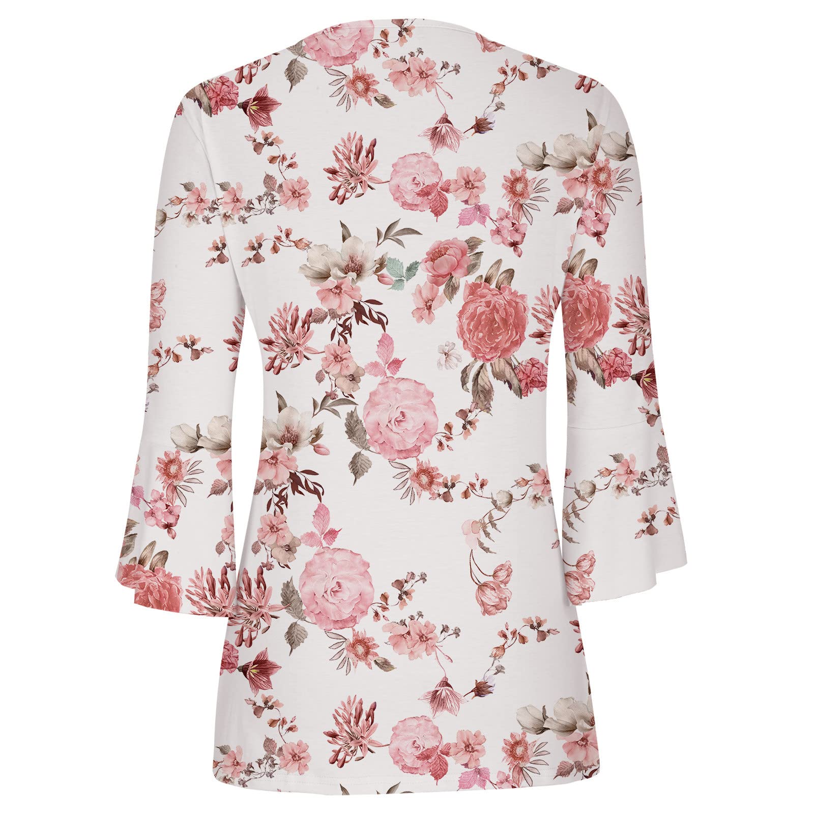 Summer Tops for Women 2026 Trendy Boho Floral Print Tunic Shirts 3/4 Bell Sleeve Button v Neck Tshirt Casual Loose Blouse