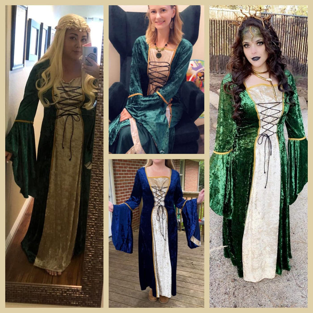 YEAXLUD Womens Renaissance Medieval Costume Dress Lace up Irish Over Long Dresses Cosplay Retro Gown
