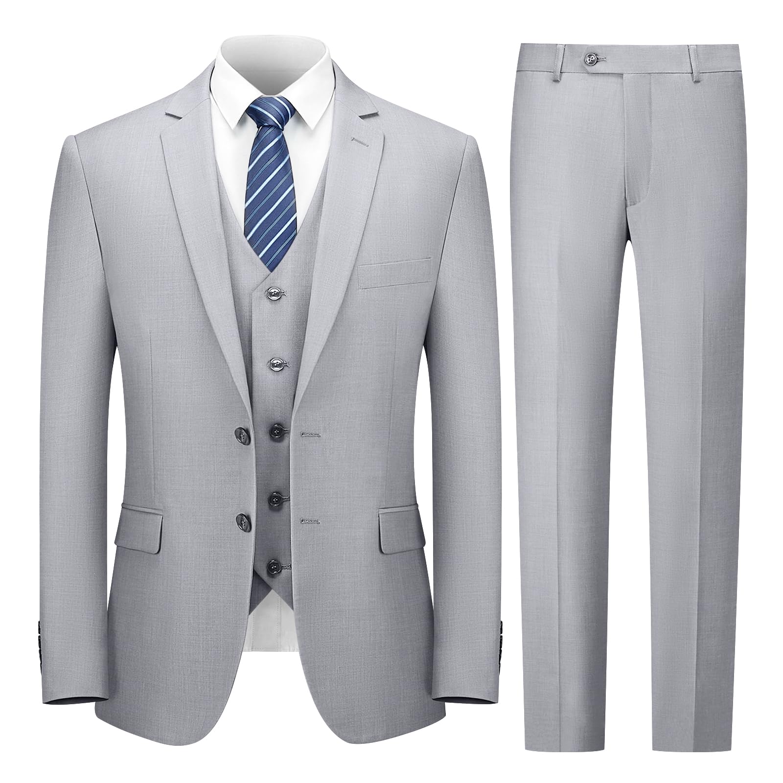 Cooper & Nelson 3 Piece Mens Suit Set, 2 Button Slim Fit Suit for Men, Jacket, Vest, Pants and Tie