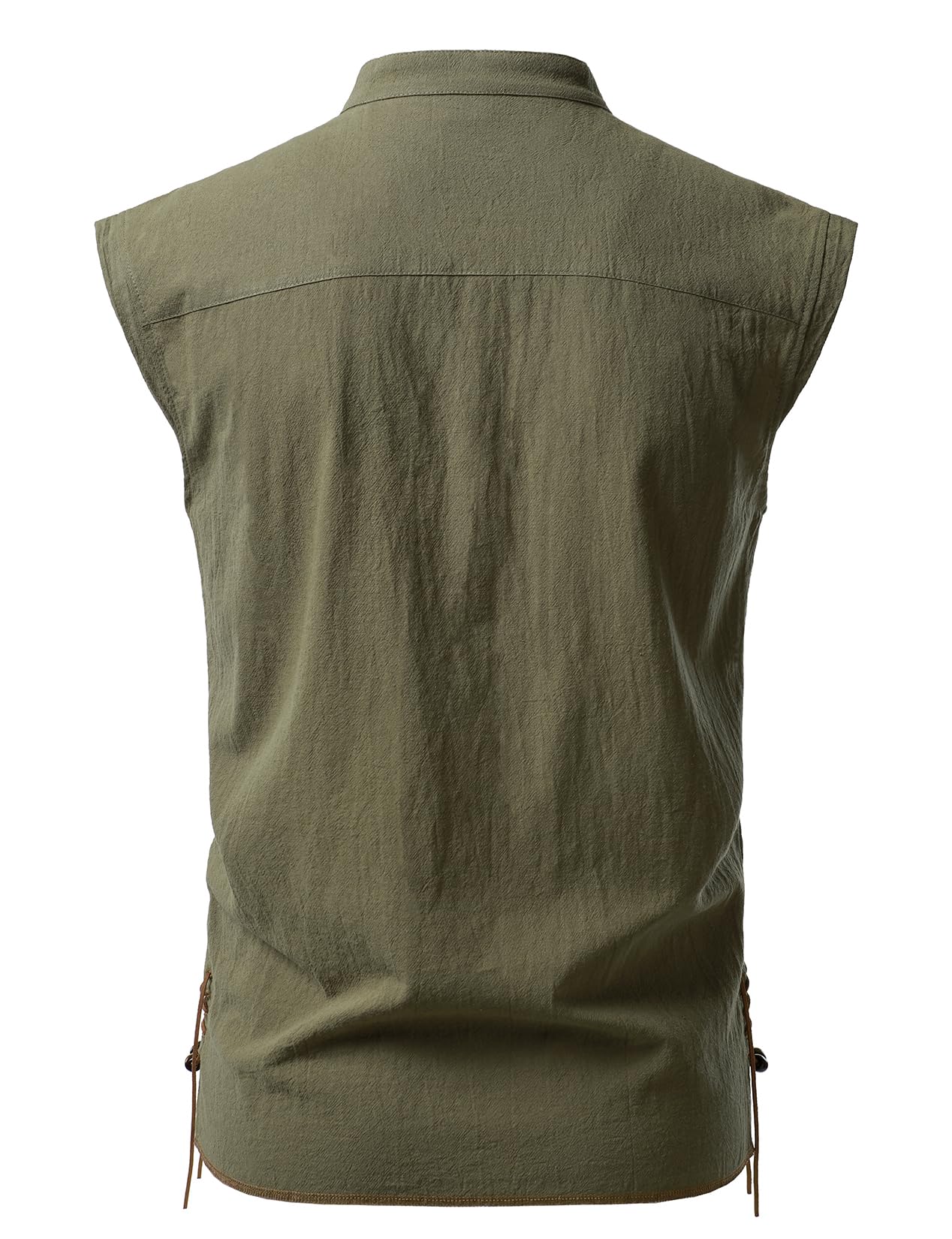 JEMITOP Men's Retro Pure Cotton Lace Up Sleeveless Shirts for Pirate Renaissance Medieval Viking Costume