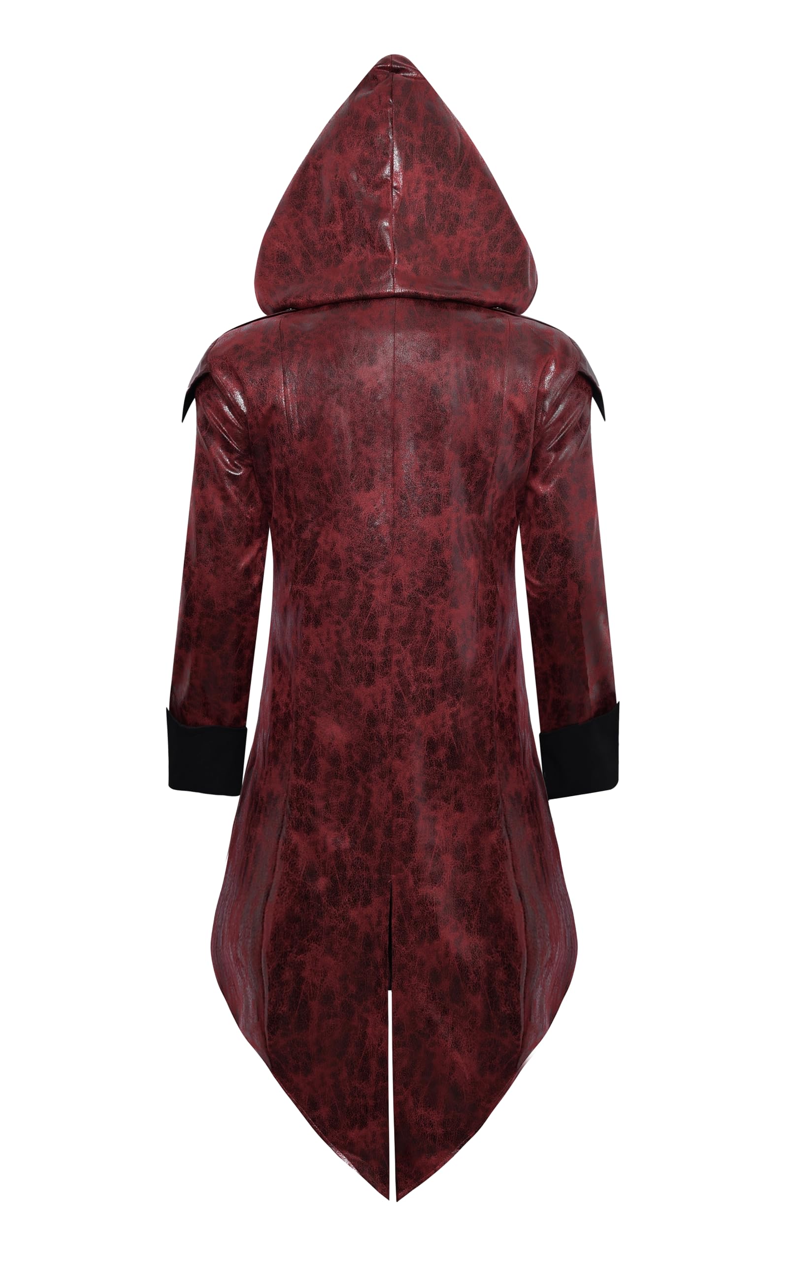 Men's Steampunk PU Leather Jacket with Hood - Gothic Victorian Vampire Coat Medieval Adjustable Tailcoat Gear