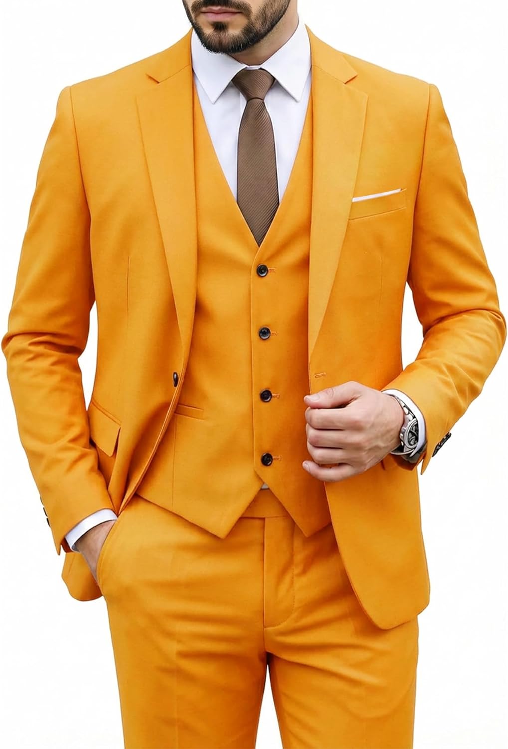 MY'S Men's 3 Piece Suit Set with Tie, One Button Slim Fit Solid Jacket Vest Pants, Prom Party Wedding Business Suits for Men