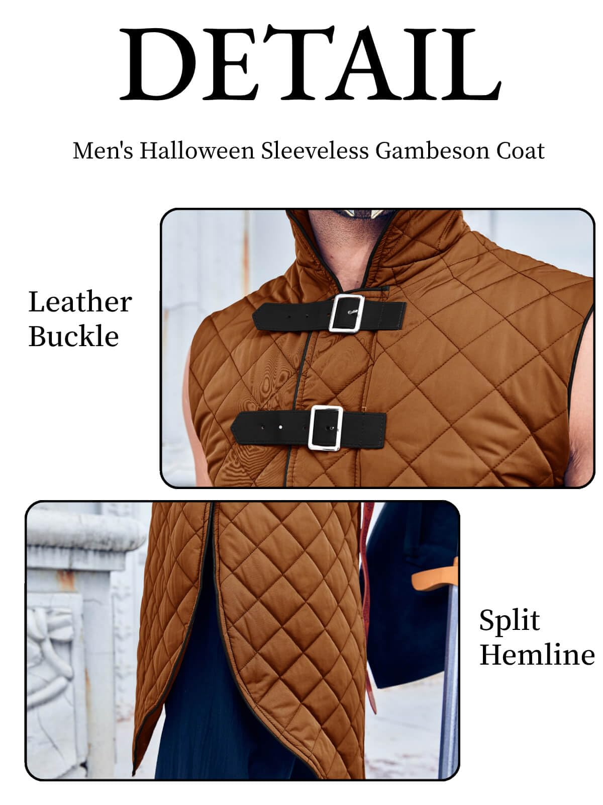 Runcati Men's Padded Gambeson Vest Sleeveless Aketon Armor Medieval Knight Surcoat Halloween LARP Costume Dress