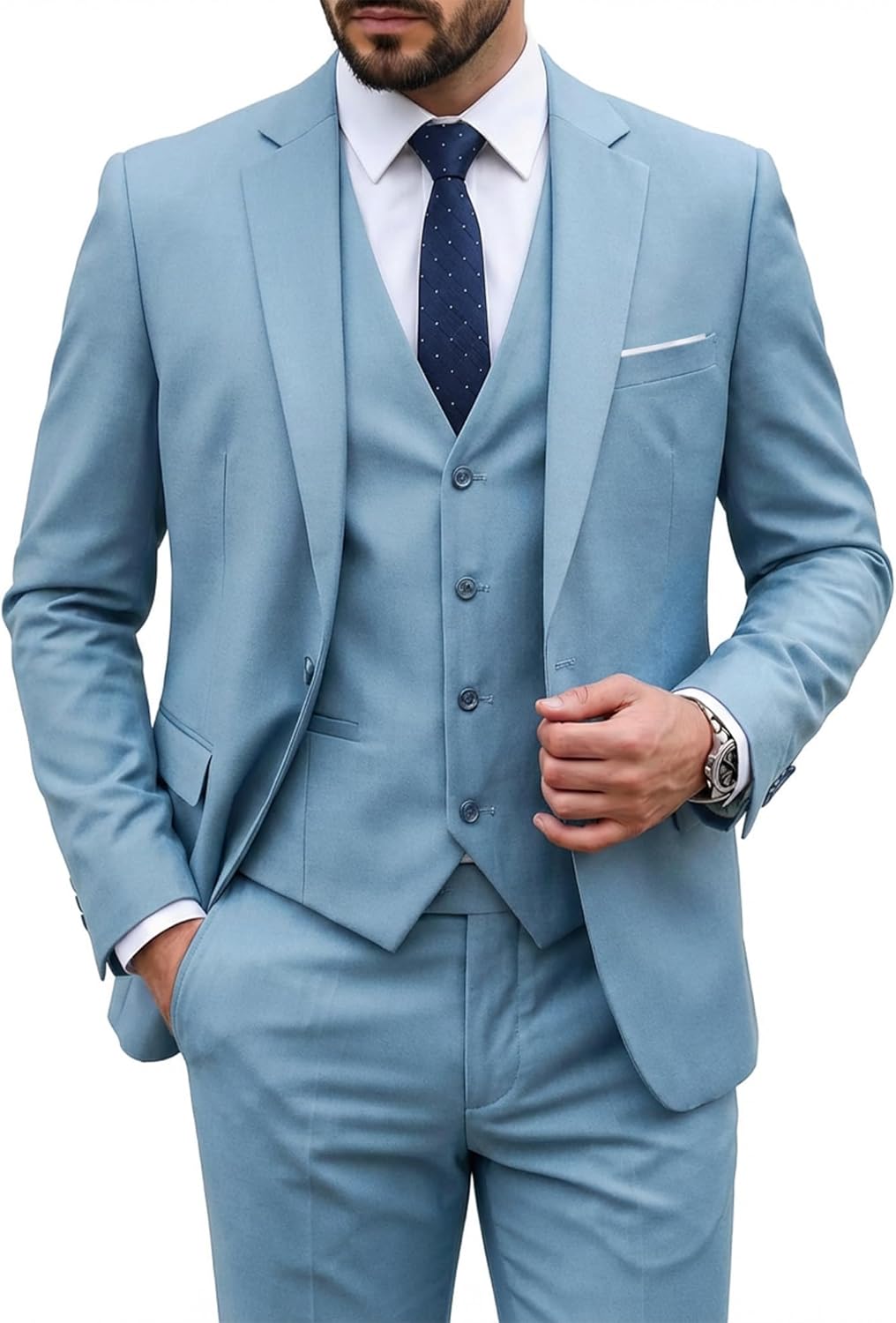 MY'S Men's 3 Piece Suit Set with Tie, One Button Slim Fit Solid Jacket Vest Pants, Prom Party Wedding Business Suits for Men