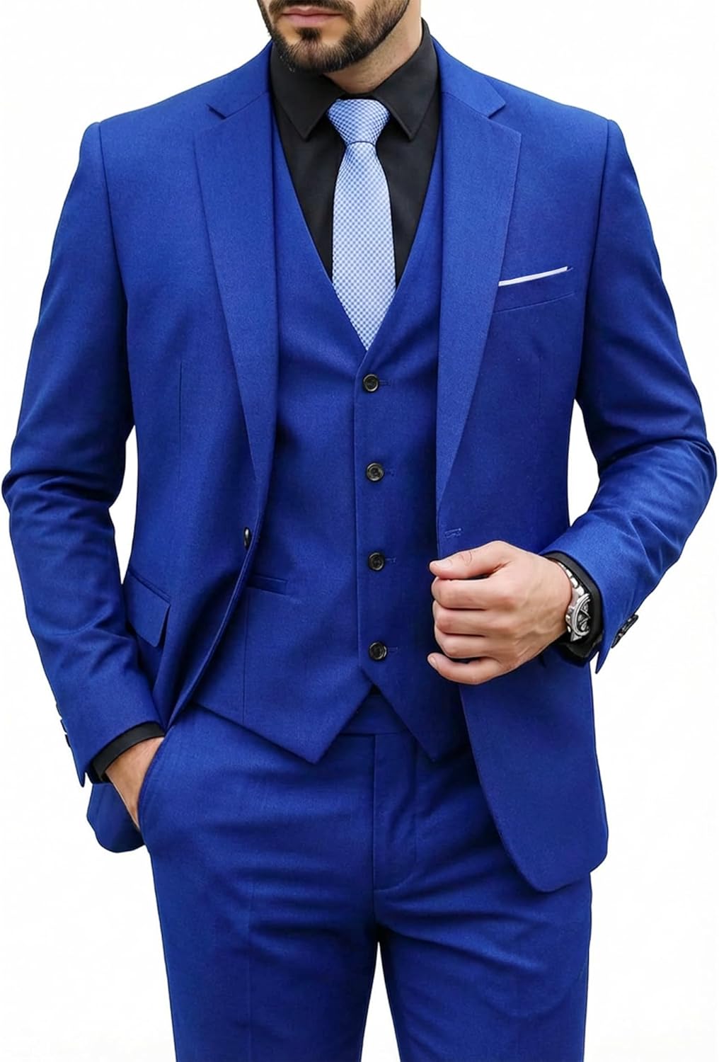 MY'S Men's 3 Piece Suit Set with Tie, One Button Slim Fit Solid Jacket Vest Pants, Prom Party Wedding Business Suits for Men