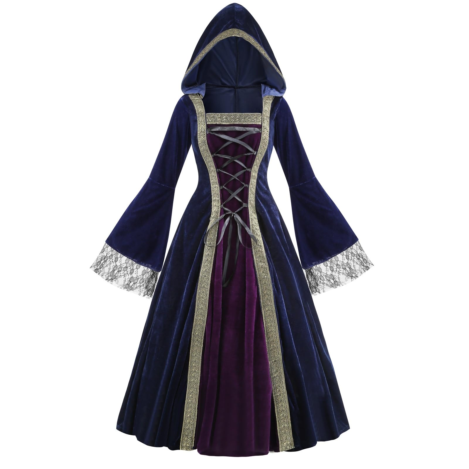 Colorful House Women Medieval Tea Party Dress Victorian Era Bubble Sleeves Velvet High Waist Long Dress with Belt and Gloves