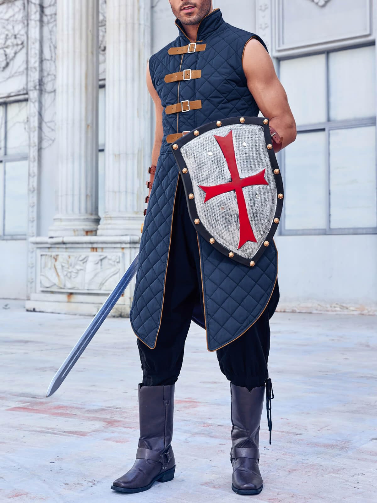 Runcati Men's Padded Gambeson Vest Sleeveless Aketon Armor Medieval Knight Surcoat Halloween LARP Costume Dress