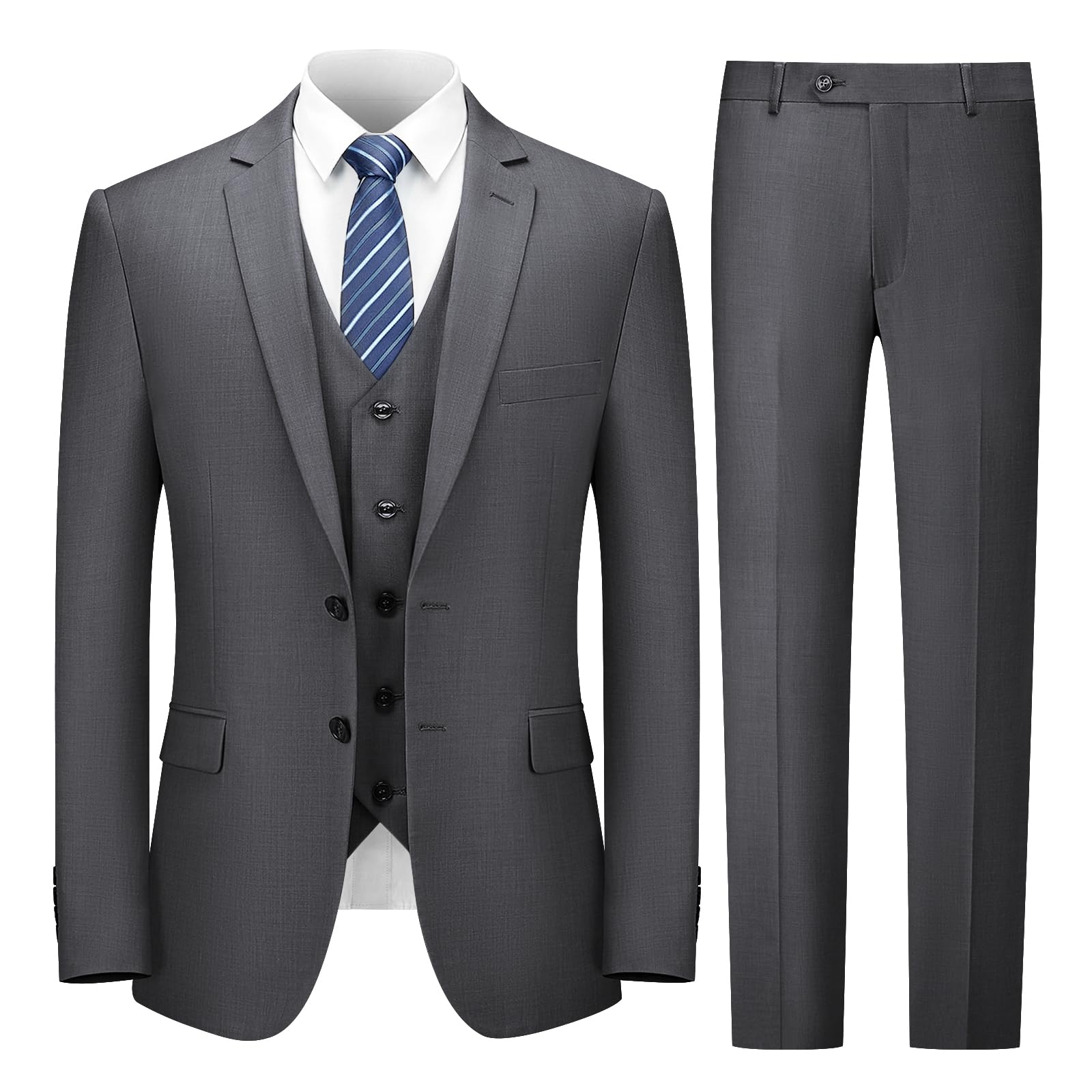 Cooper & Nelson 3 Piece Mens Suit Set, 2 Button Slim Fit Suit for Men, Jacket, Vest, Pants and Tie