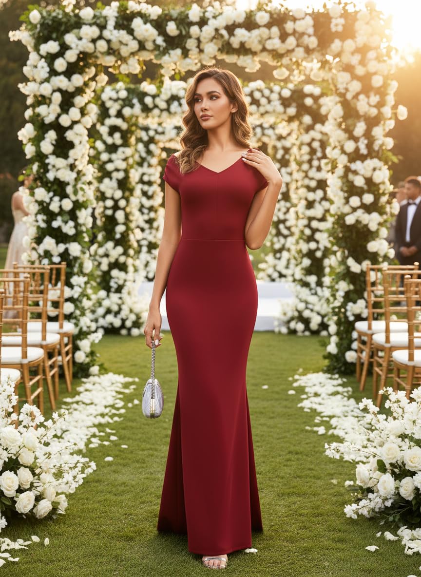 Women's Convertible Reversible Evening Dress, Elegant V Neck & Crew Neck Formal Long Dress Mermaid Gown for Wedding