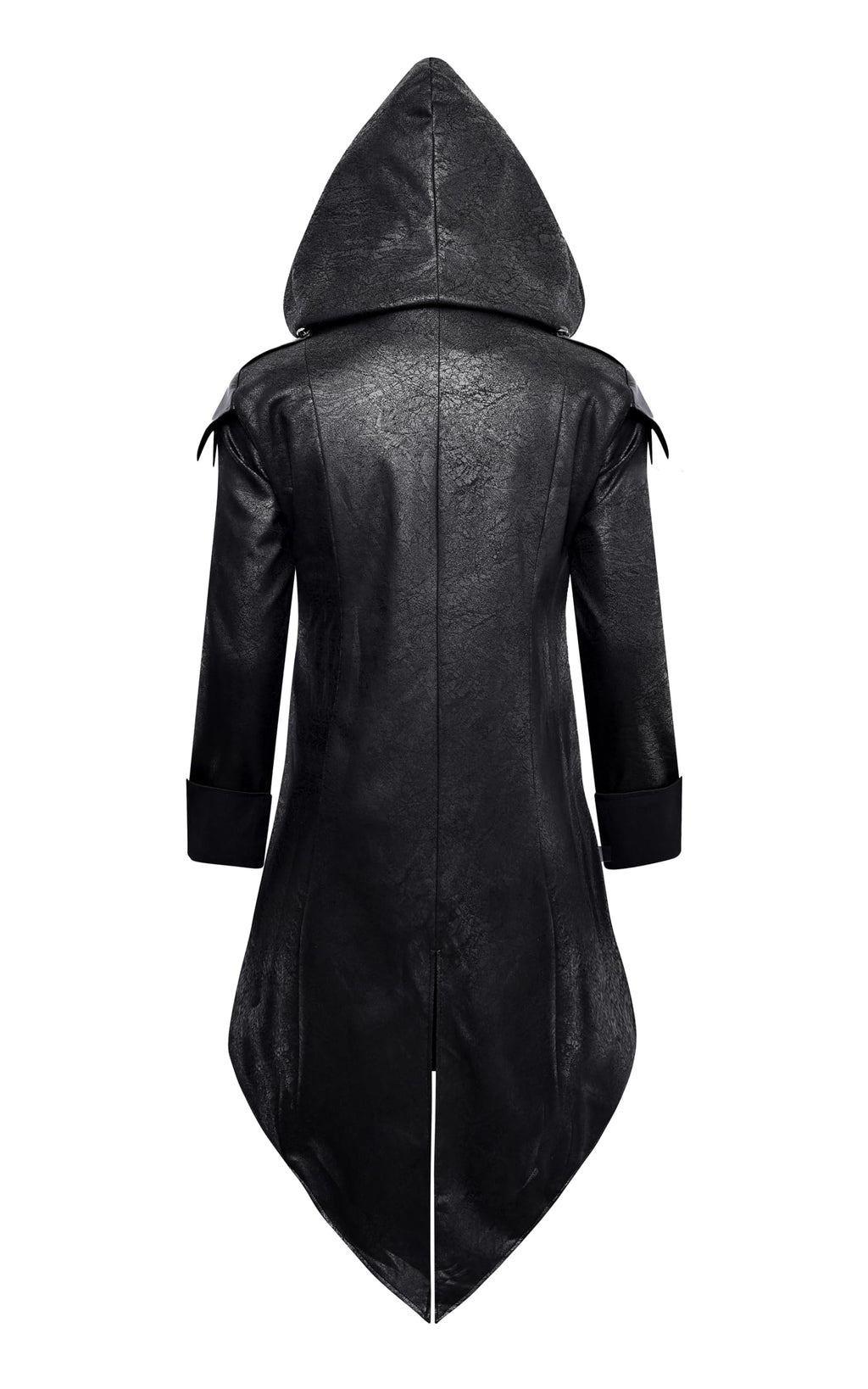 Men's Steampunk PU Leather Jacket with Hood - Gothic Victorian Vampire Coat Medieval Adjustable Tailcoat Gear