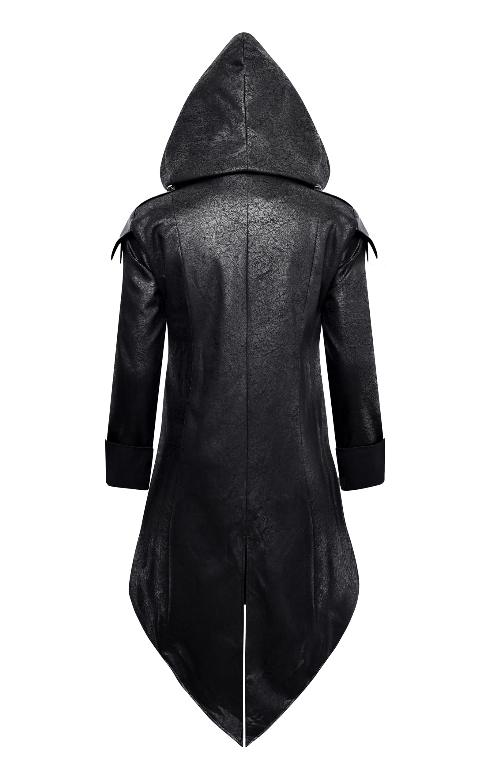 Men's Steampunk PU Leather Jacket with Hood - Gothic Victorian Vampire Coat Medieval Adjustable Tailcoat Gear