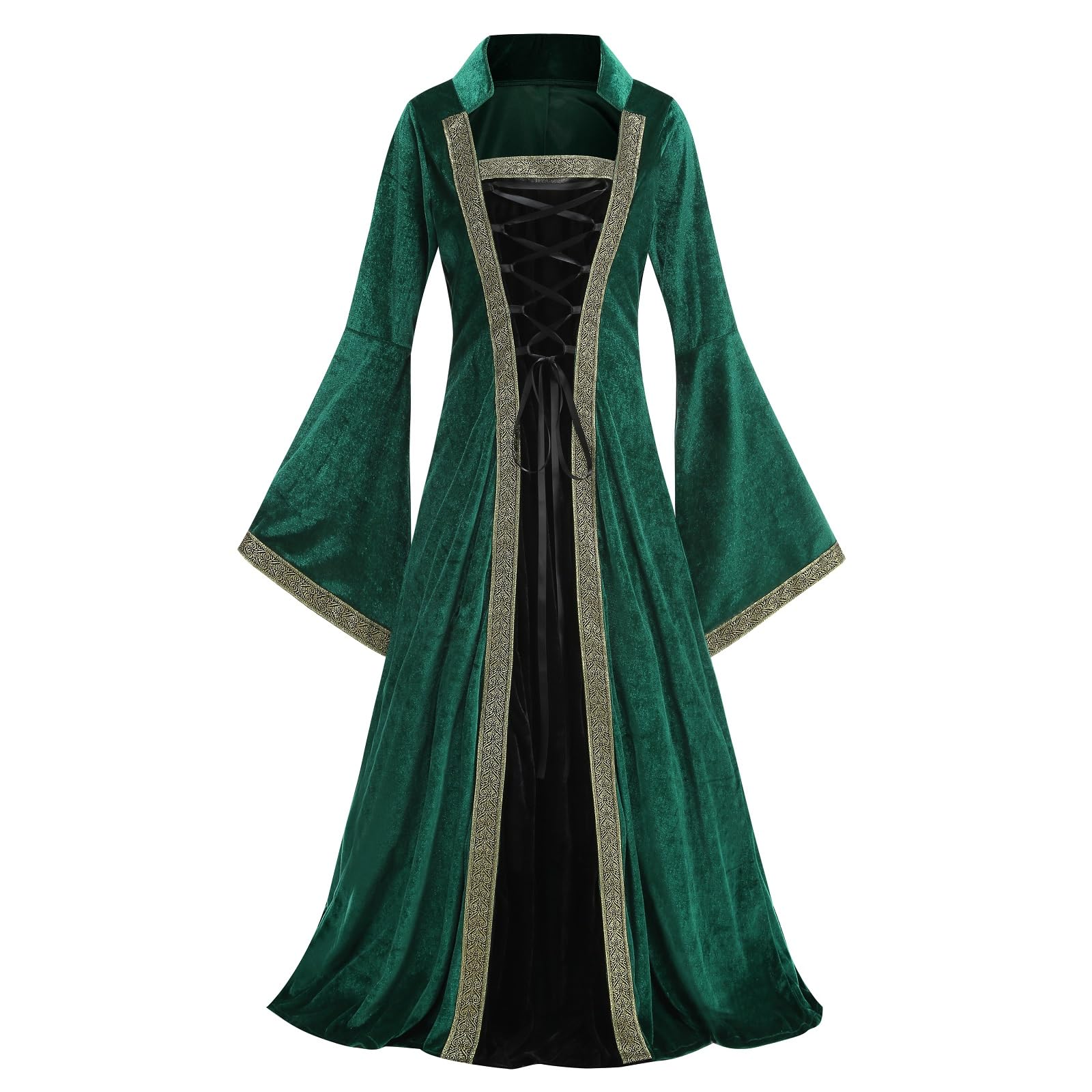Colorful House Women Medieval Tea Party Dress Victorian Era Bubble Sleeves Velvet High Waist Long Dress with Belt and Gloves