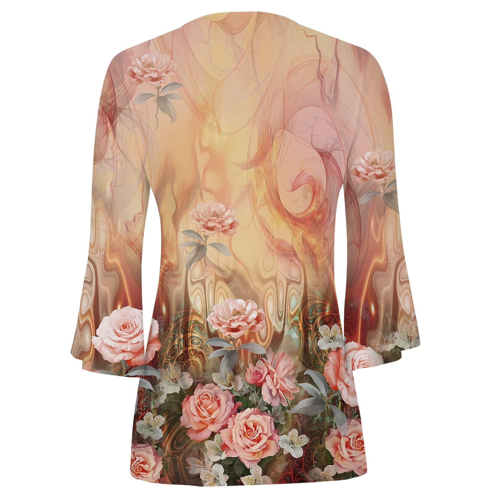 Summer Tops for Women 2026 Trendy Boho Floral Print Tunic Shirts 3/4 Bell Sleeve Button v Neck Tshirt Casual Loose Blouse