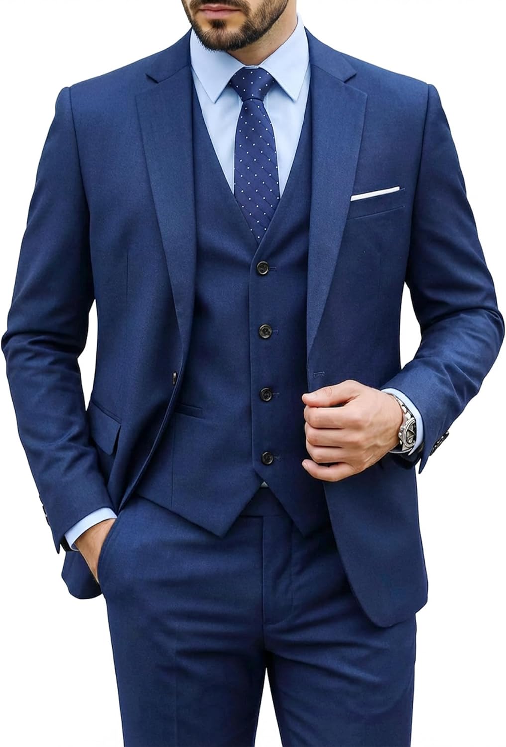 MY'S Men's 3 Piece Suit Set with Tie, One Button Slim Fit Solid Jacket Vest Pants, Prom Party Wedding Business Suits for Men