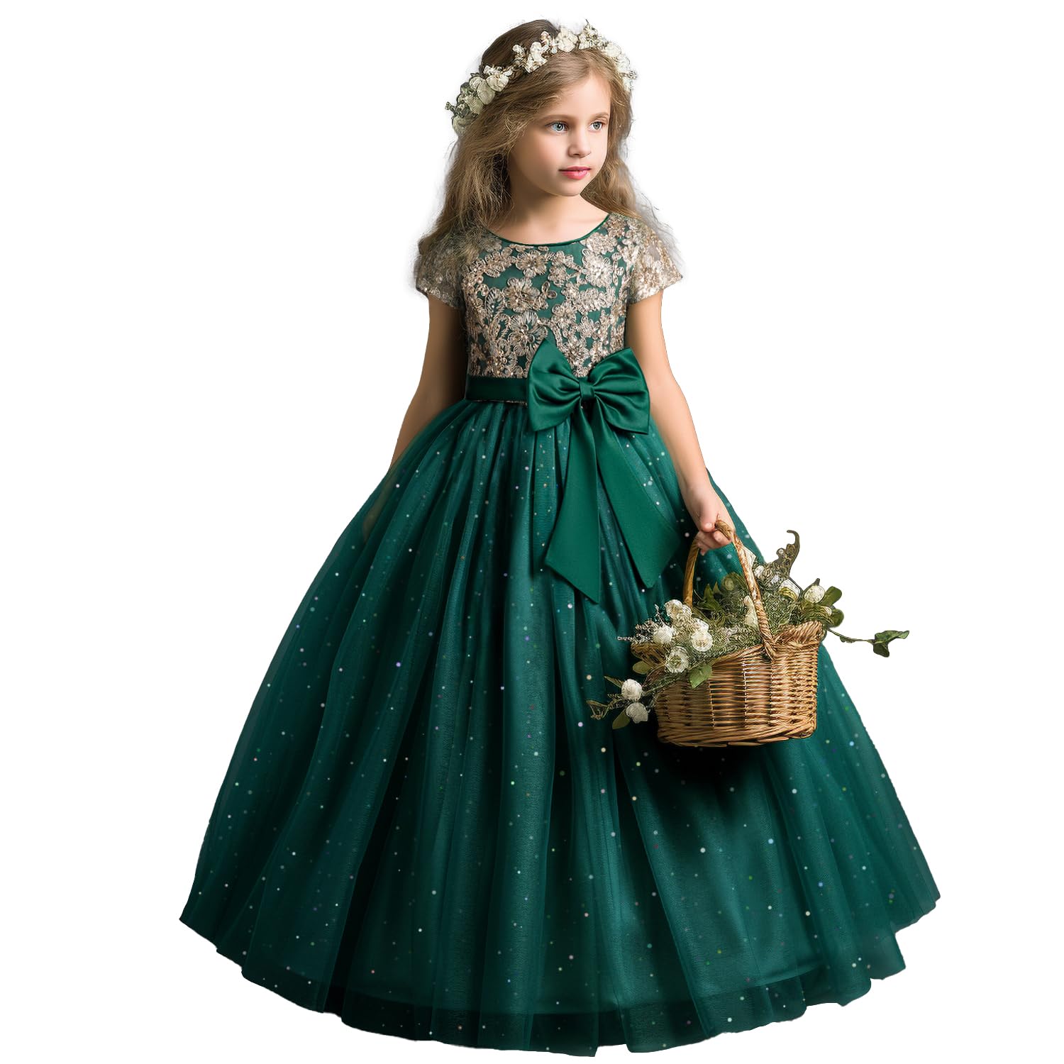TTYAOVO Girls Pageant Princess Flower Dress Kids Prom Puffy Ball Gowns