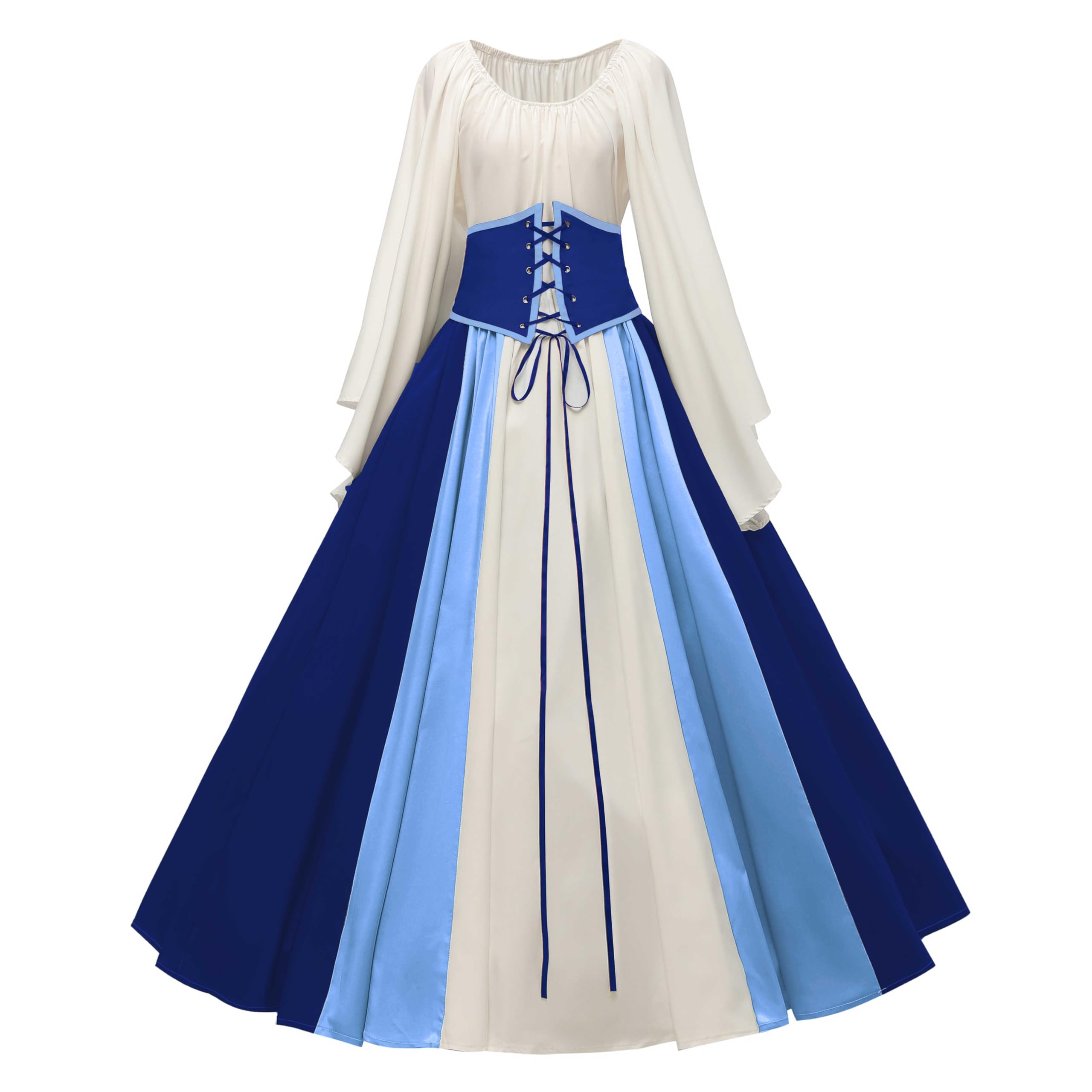 Abaowedding Women's Renaissance Medieval Costumes Dress Trumpet Sleeves Gothic Retro Gown