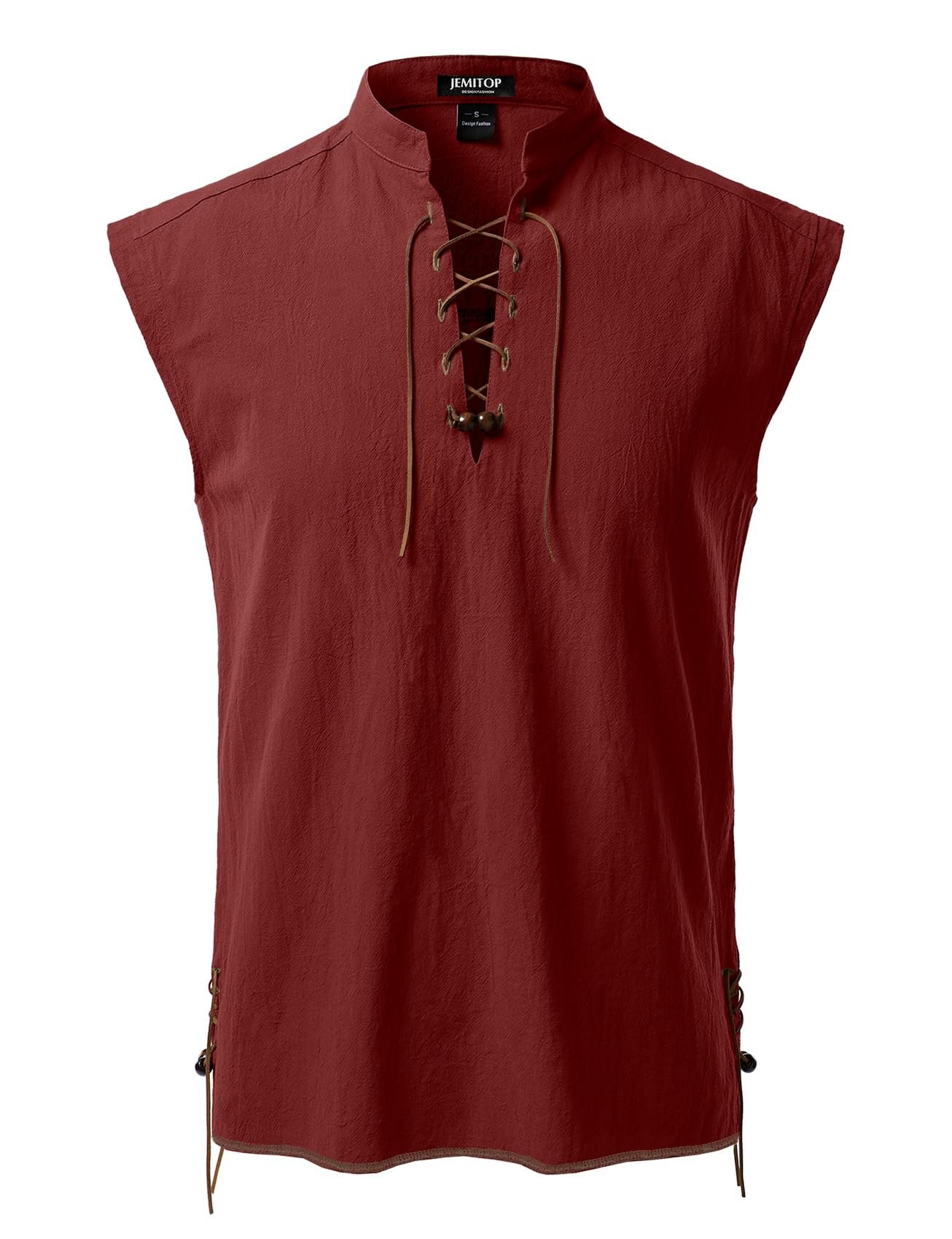 JEMITOP Men's Retro Pure Cotton Lace Up Sleeveless Shirts for Pirate Renaissance Medieval Viking Costume